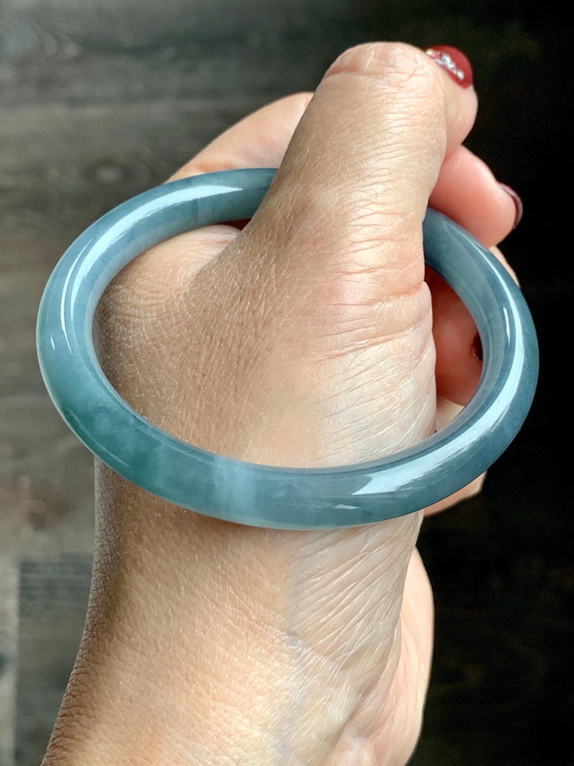 Certified Natural Grade A Guatemalan Icy Translucent Dusty Blue Marbled Jade Jadeite Bangle Bracelet 54.52mm 6.73” 30.44 天然冰危蓝飘花翡翠圆条手镯 290