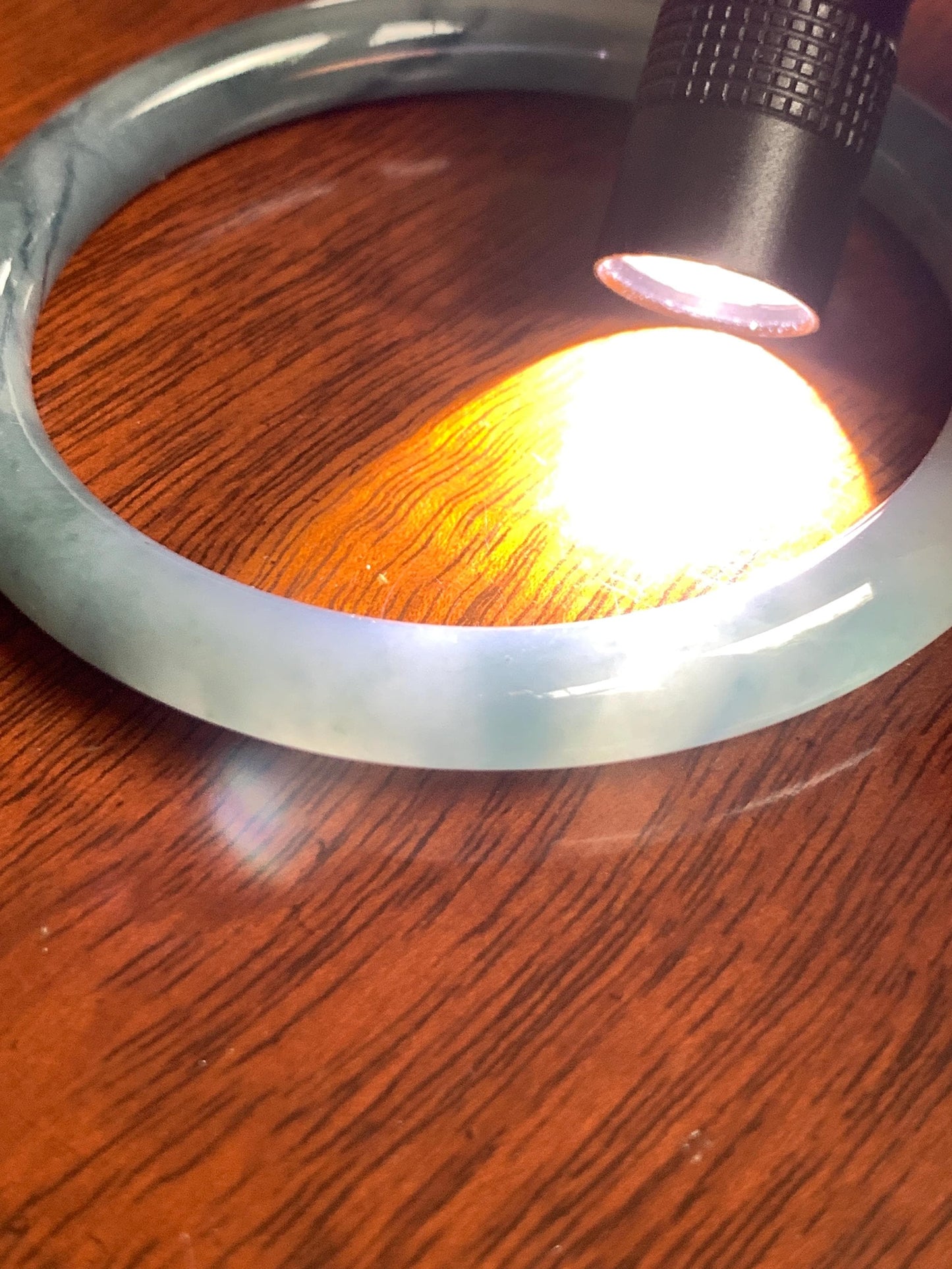 Certified Natural Grade A Guatemalan Icy Translucent Dusty Blue Marbled Jade Jadeite Bangle Bracelet 58.61mm 7.25” 32.2g 天然冰危蓝飘花翡翠圆条手镯 288