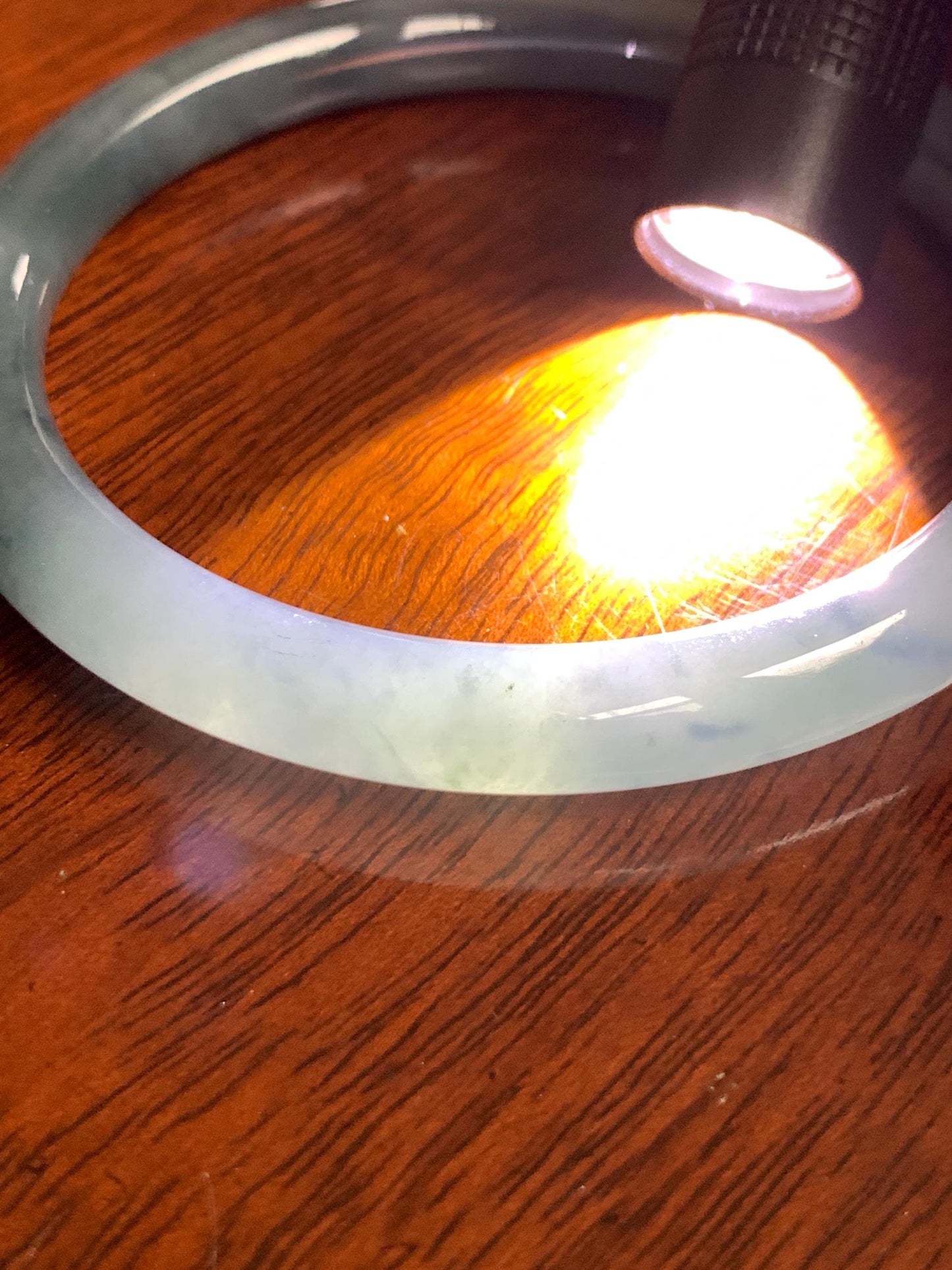 Certified Natural Grade A Guatemalan Icy Translucent Dusty Blue Marbled Jade Jadeite Bangle Bracelet 58.61mm 7.25” 32.2g 天然冰危蓝飘花翡翠圆条手镯 288