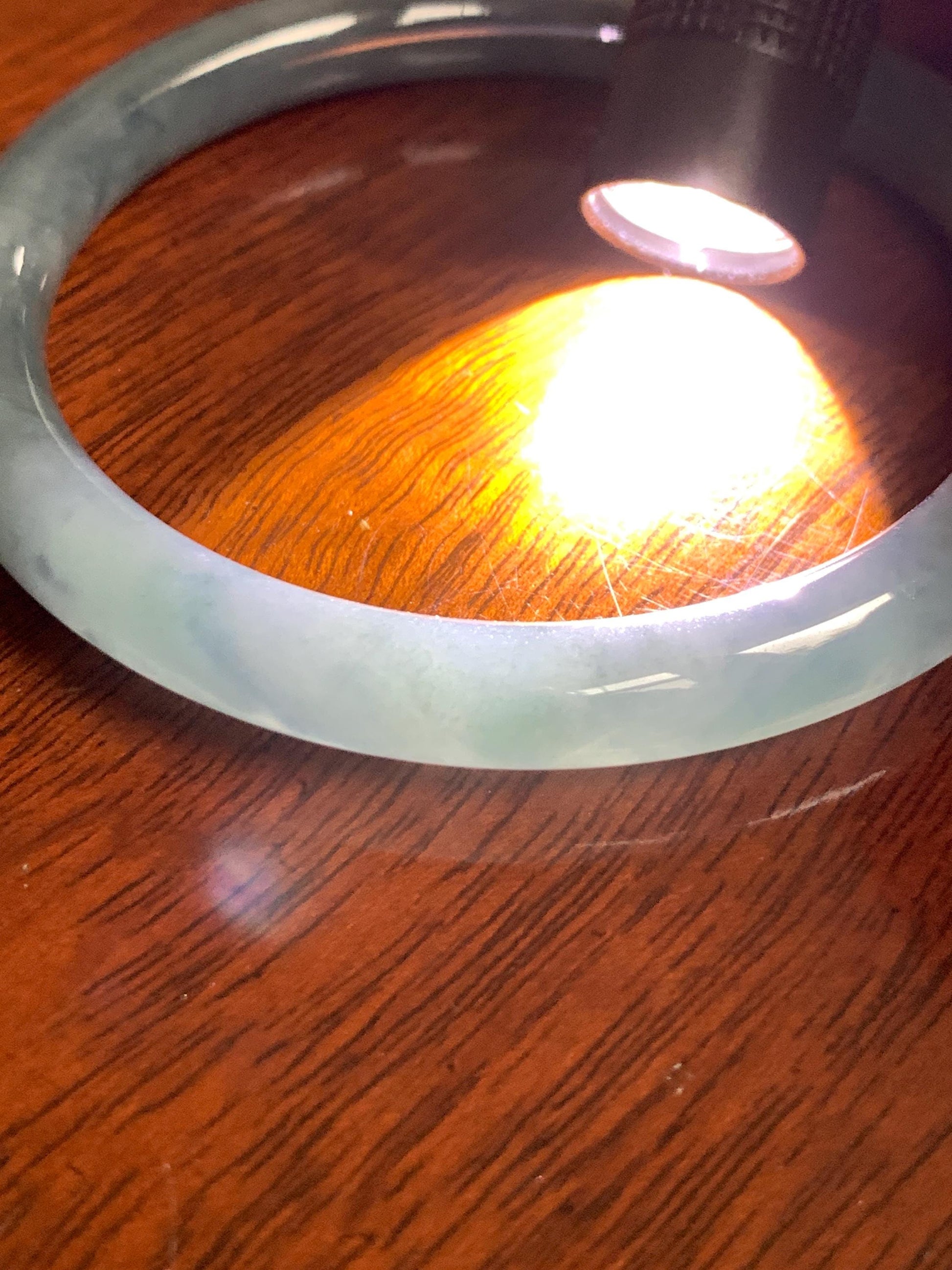 Certified Natural Grade A Guatemalan Icy Translucent Dusty Blue Marbled Jade Jadeite Bangle Bracelet 58.61mm 7.25” 32.2g 天然冰危蓝飘花翡翠圆条手镯 288