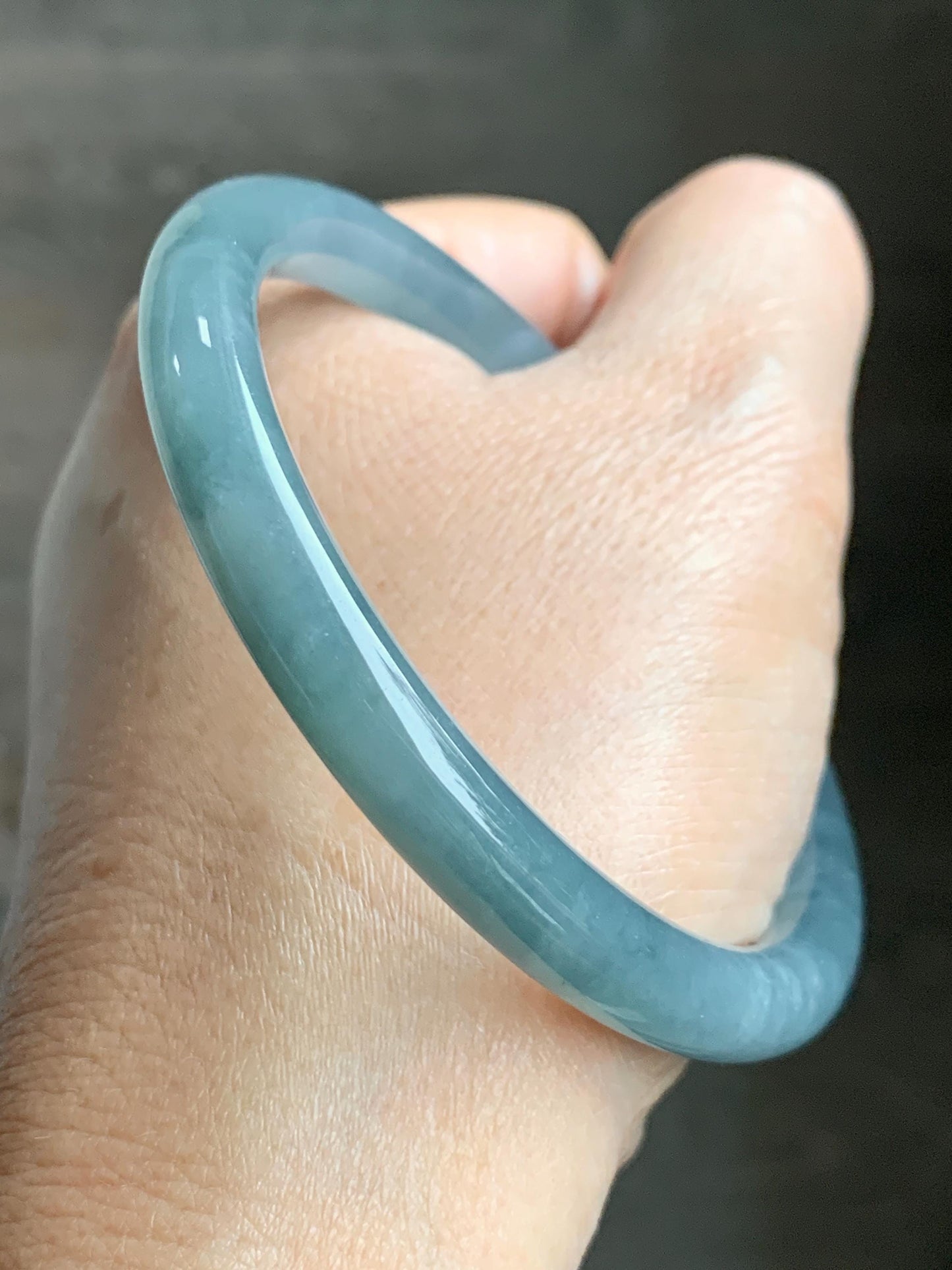 Certified Natural Grade A Guatemalan Icy Translucent Dusty Blue Marbled Jade Jadeite Bangle Bracelet 58.53mm 7.23” 30.3g 天然冰危蓝飘花翡翠圆条手镯 726