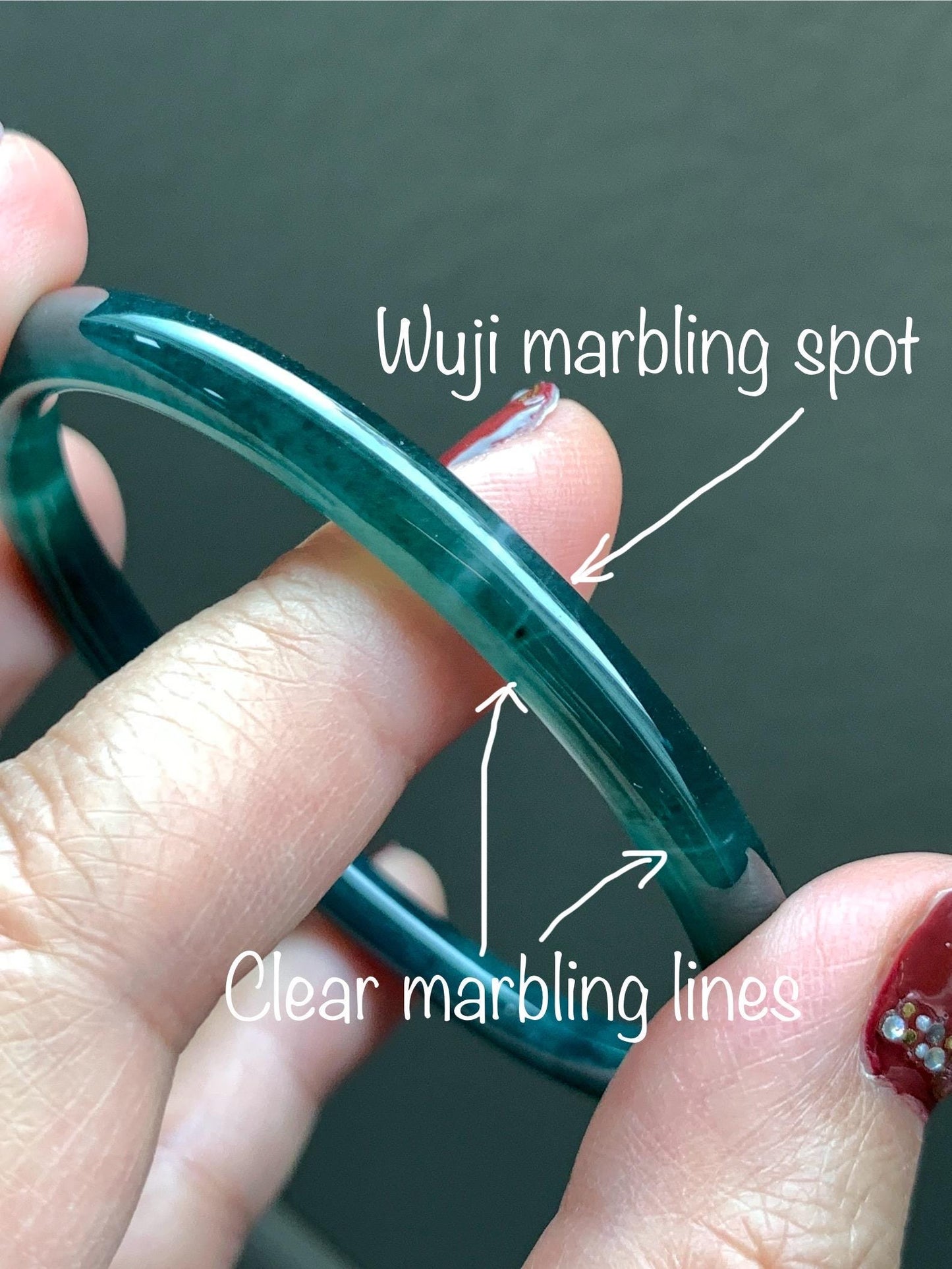 Certified Natural Grade A Guatemalan Icy Translucent Dark Teal Blue Jade Jadeite Slim Bangle 58.71mm 7.25” 18.38g 天然冰胶危深蓝绿翡翠细圆条手镯 728