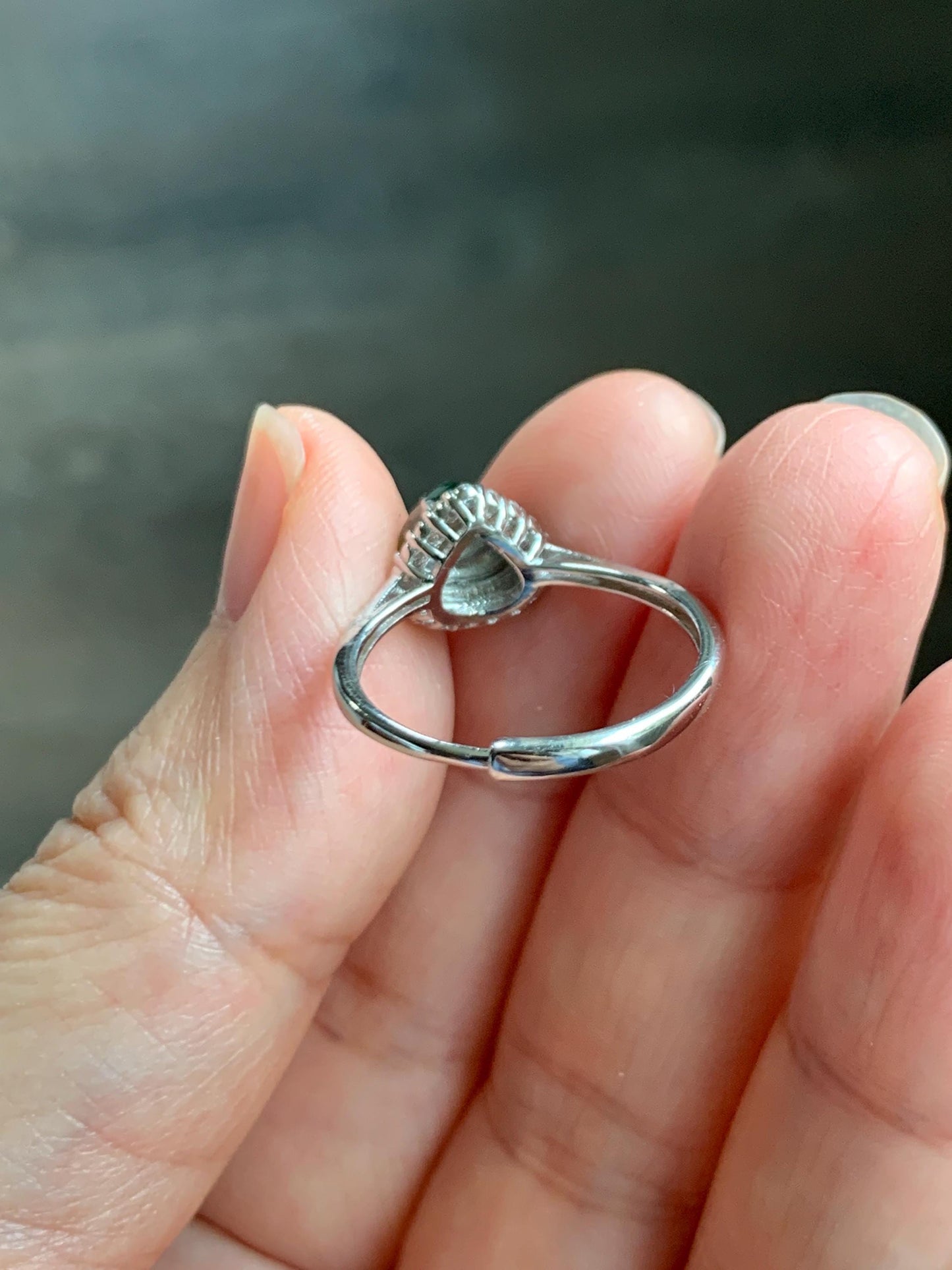 Natural Grade A Guatemalan Icy Translucent Vibrant Green Jade Jadeite Heart Halo Ring Sterling Silver Size 7 Adjustable 天然冰危绿翡翠爱心戒指 AXJ66