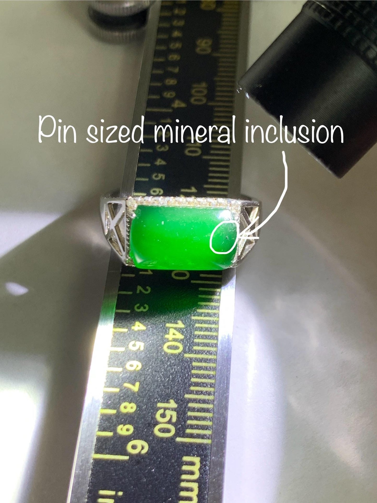 Natural Grade A Guatemalan Icy Translucent Vibrant Green Jade Jadeite Saddle Ring Sterling Silver Size 8 US Adjustable 天然冰危绿翡翠马鞍银镶戒指 LMA140