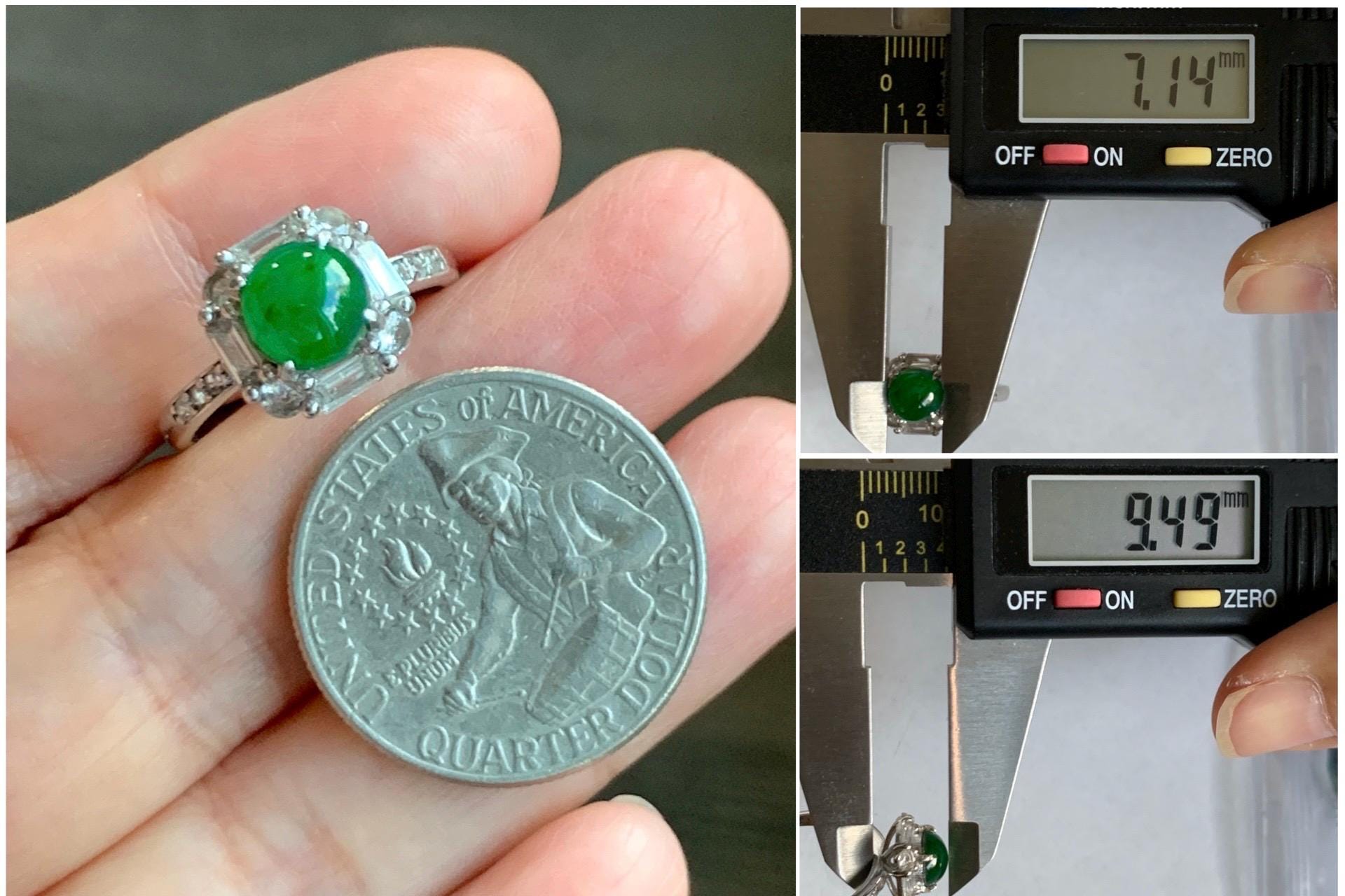 Natural Grade A Guatemalan Icy Translucent Vibrant Green Jade Jadeite Ring Sterling Silver Size 7 Adjustable 3g 天然冰危绿翡翠蛋面银镶戒指 WLR88