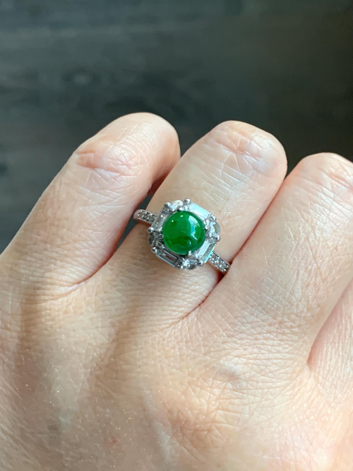 Natural Grade A Guatemalan Icy Translucent Vibrant Green Jade Jadeite Ring Sterling Silver Size 7 Adjustable 3g 天然冰危绿翡翠蛋面银镶戒指 WLR88