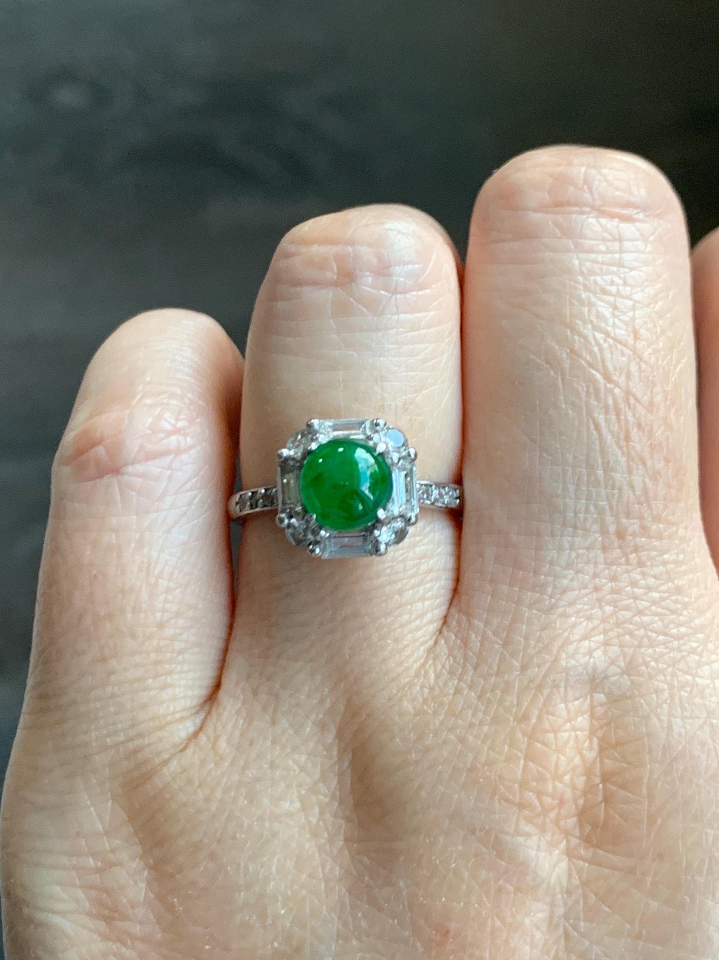 Natural Grade A Guatemalan Icy Translucent Vibrant Green Jade Jadeite Ring Sterling Silver Size 7 Adjustable 3g 天然冰危绿翡翠蛋面银镶戒指 WLR88