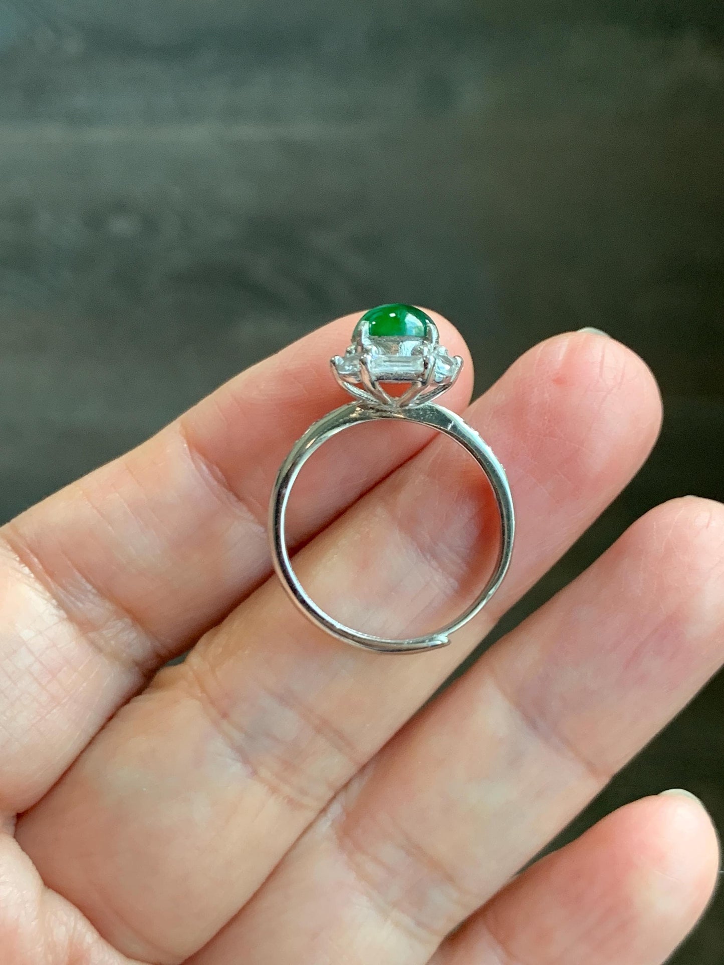 Natural Grade A Guatemalan Icy Translucent Vibrant Green Jade Jadeite Ring Sterling Silver Size 7 Adjustable 3g 天然冰危绿翡翠蛋面银镶戒指 WLR88