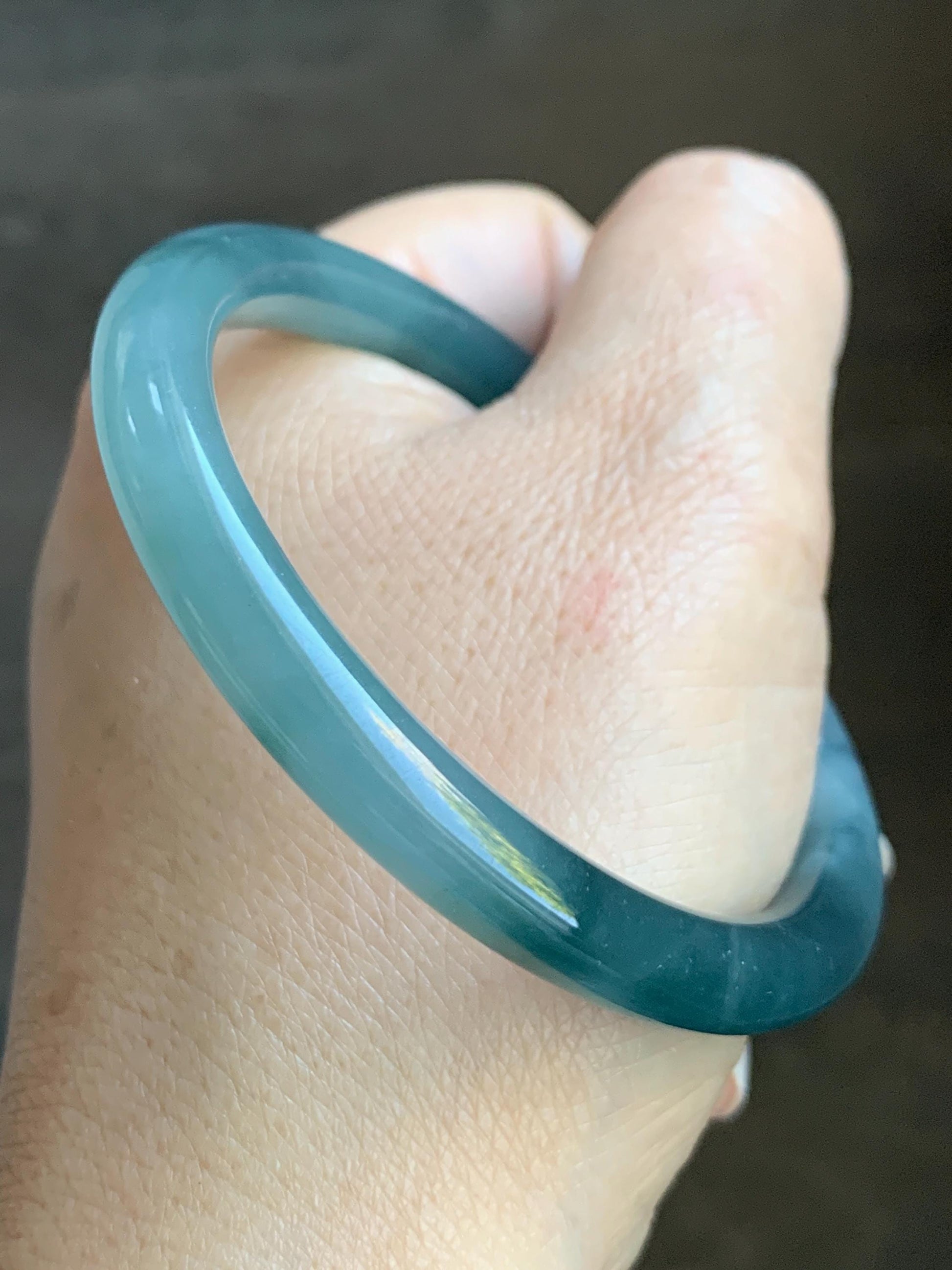 Certified Natural Grade A Guatemalan Icy Translucent Dusty Teal Blue Marbled Jade Jadeite Bangle Bracelet 54.59mm 6.75” 天然冰危蓝飘花翡翠圆条手镯 717