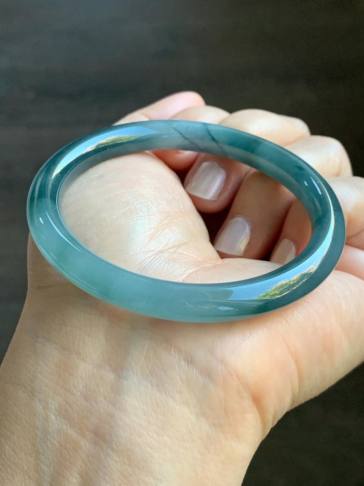 Certified Natural Grade A Guatemalan Icy Translucent Dusty Teal Blue Marbled Jade Jadeite Bangle Bracelet 54.59mm 6.75” 天然冰危蓝飘花翡翠圆条手镯 717