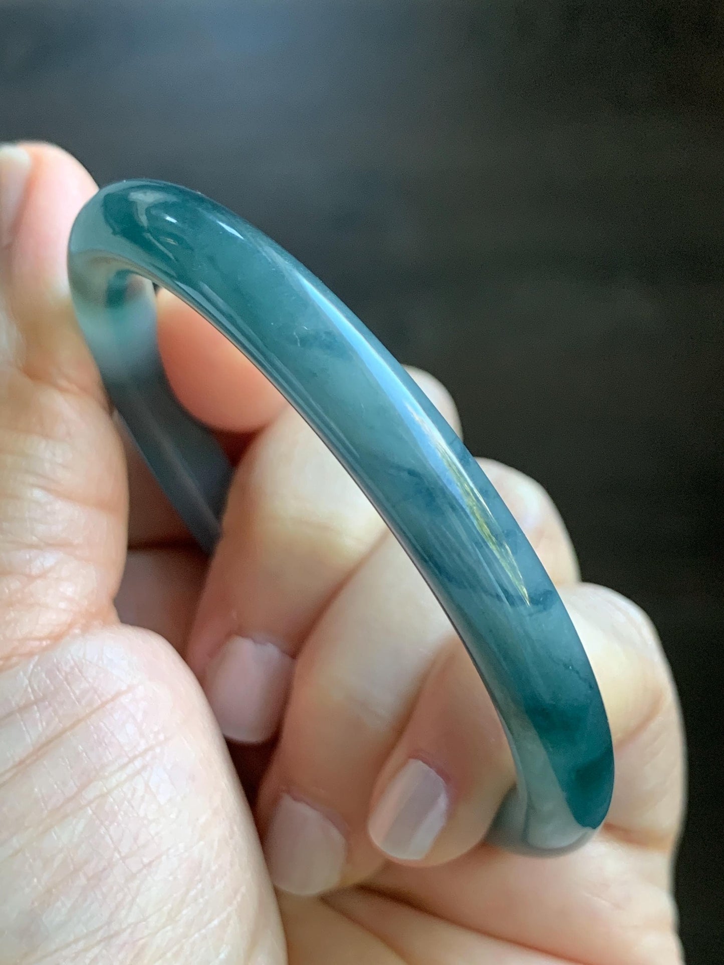 Certified Natural Grade A Guatemalan Icy Translucent Dusty Teal Blue Marbled Jade Jadeite Bangle Bracelet 54.59mm 6.75” 天然冰危蓝飘花翡翠圆条手镯 717