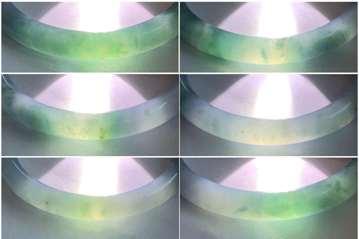 Certified Natural Grade A Guatemalan Icy Translucent Dusty Blue Teal Green Marbled Jade Jadeite Bangle Bracelet 56.6mm 7” 天然冰危蓝飘花翡翠圆条手镯 730