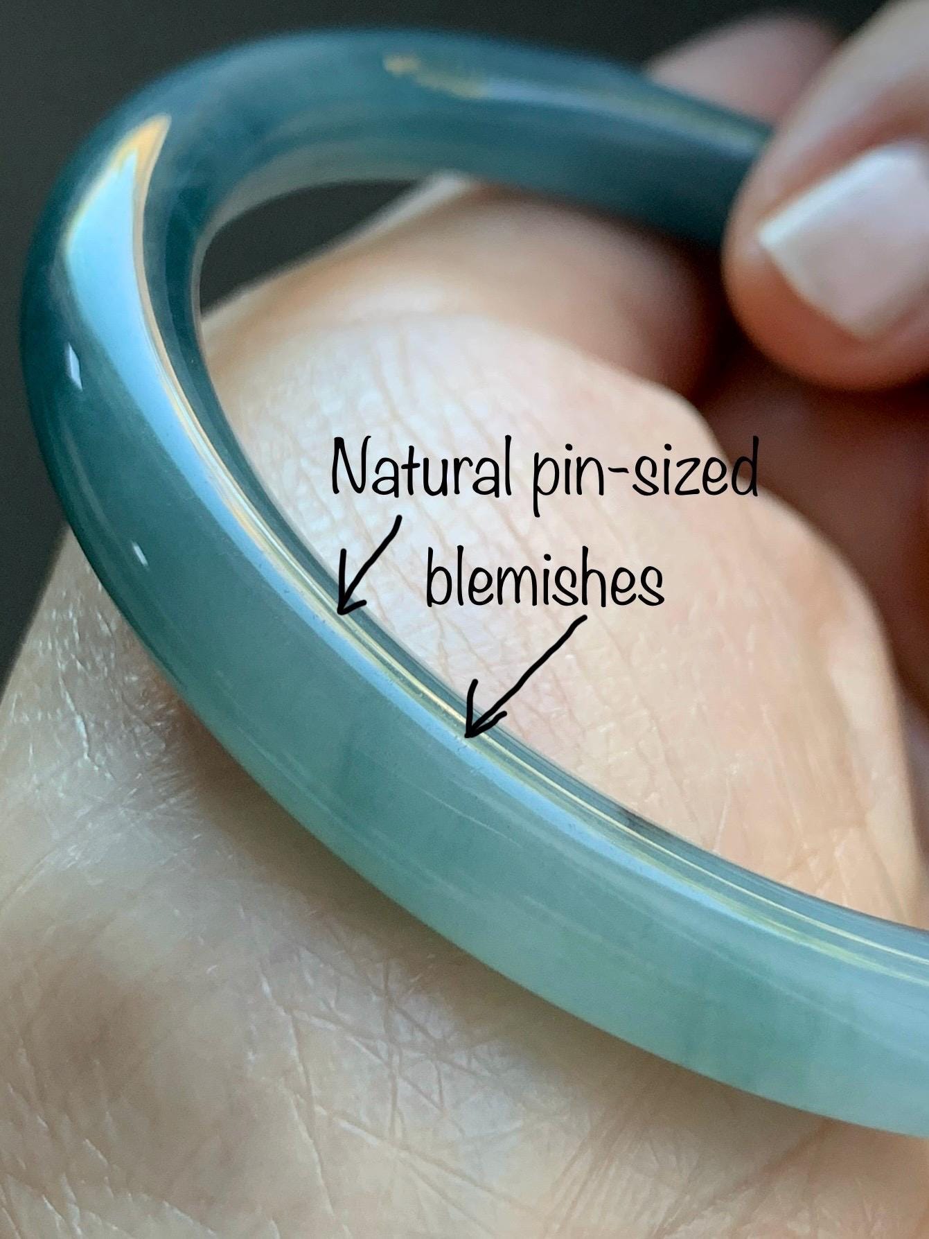 Certified Natural Grade A Guatemalan Icy Translucent Light Blue Dusty Blue Marbled Jade Jadeite Bangle Bracelet 56.75mm 7” 天然冰危蓝飘花翡翠圆条手镯 287