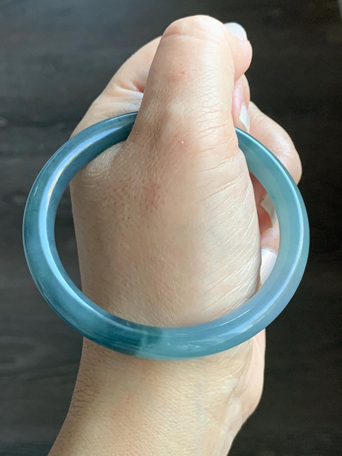 Certified Natural Grade A Guatemalan Icy Translucent Light Blue Dusty Blue Marbled Jade Jadeite Bangle Bracelet 56.75mm 7” 天然冰危蓝飘花翡翠圆条手镯 287