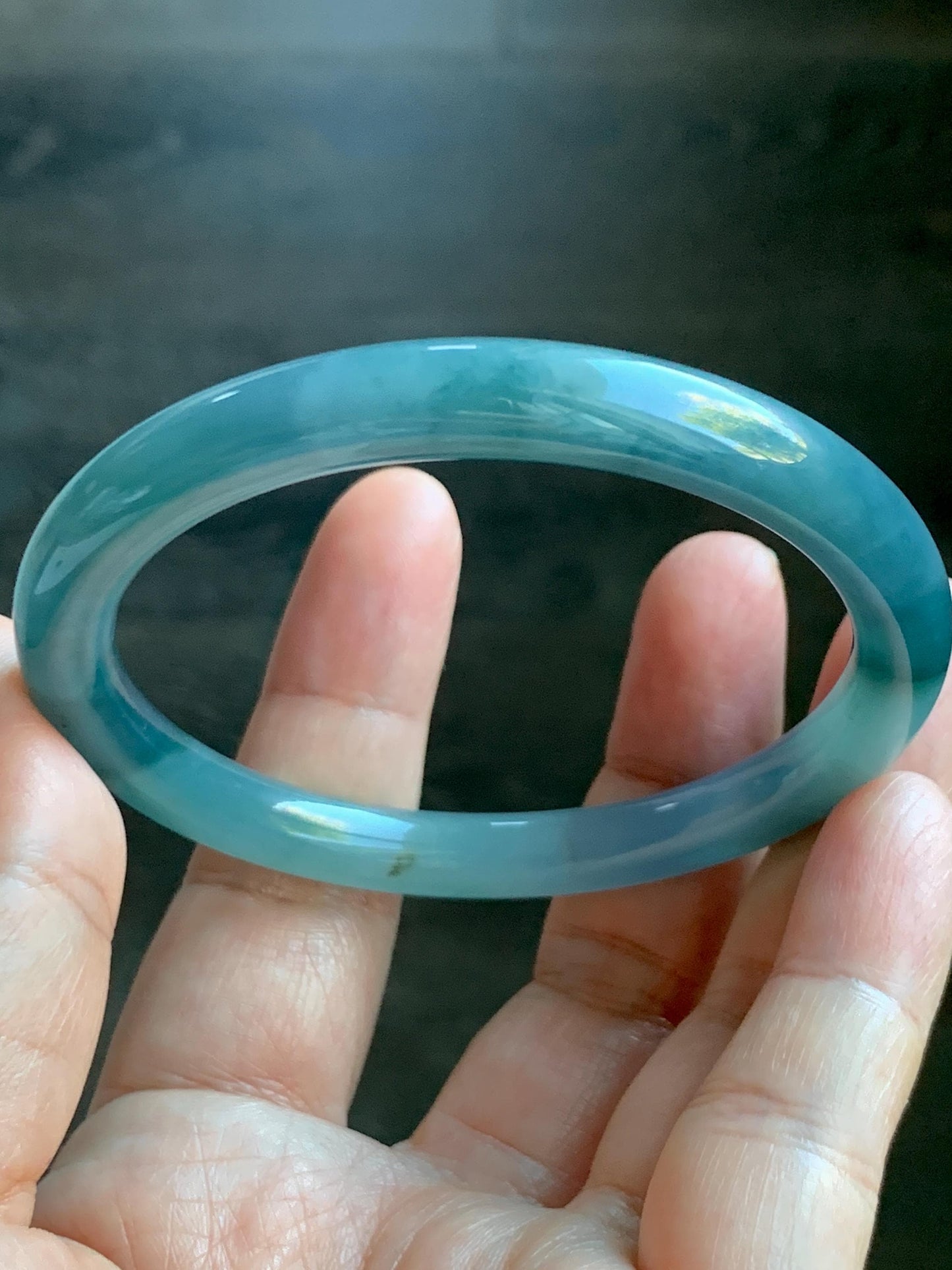 Certified Natural Grade A Guatemalan Icy Translucent Light Blue Dusty Blue Marbled Jade Jadeite Bangle Bracelet 56.75mm 7” 天然冰危蓝飘花翡翠圆条手镯 287