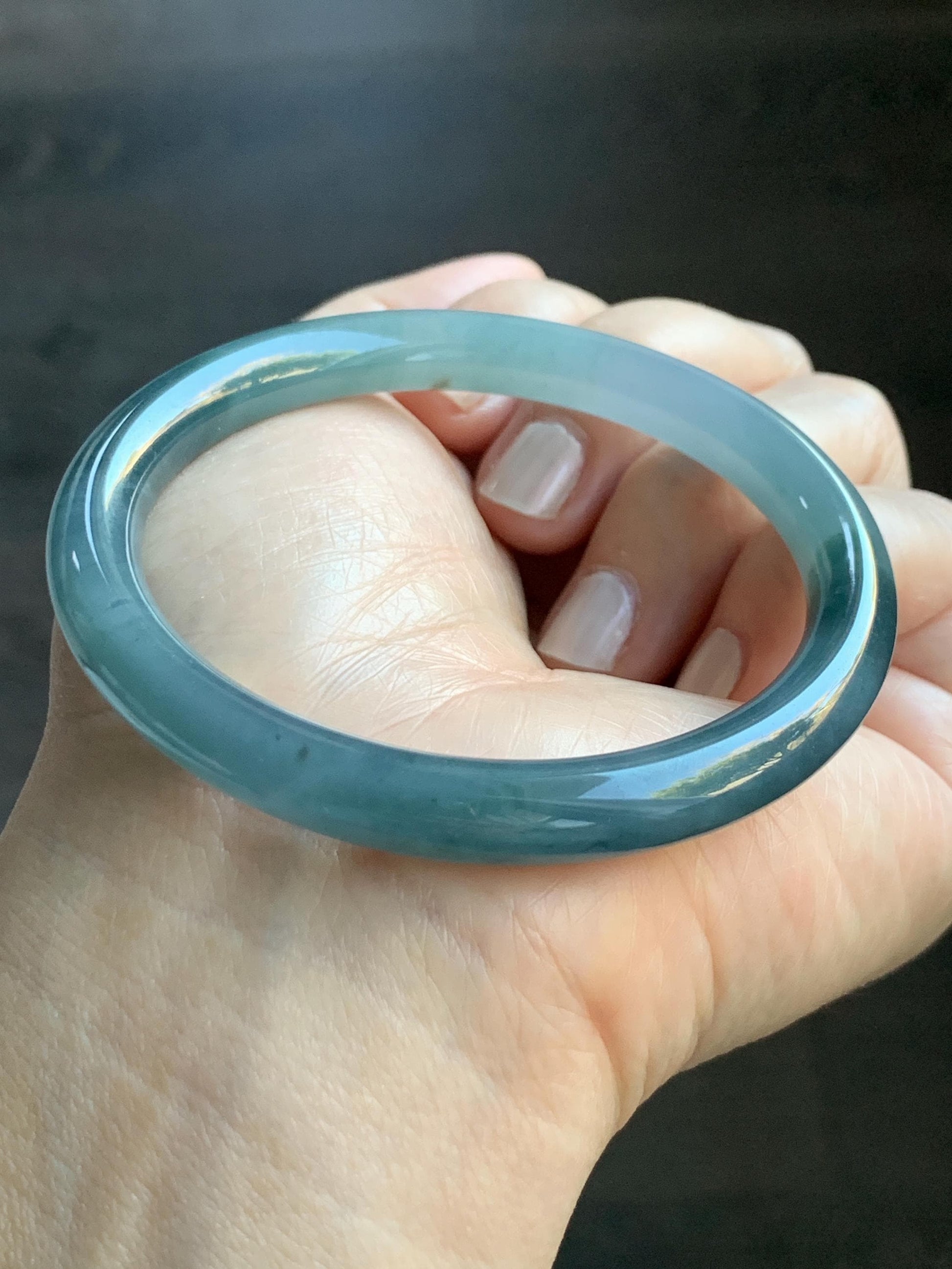 Certified Natural Grade A Guatemalan Icy Translucent Light Blue Dusty Blue Marbled Jade Jadeite Bangle Bracelet 56.75mm 7” 天然冰危蓝飘花翡翠圆条手镯 287