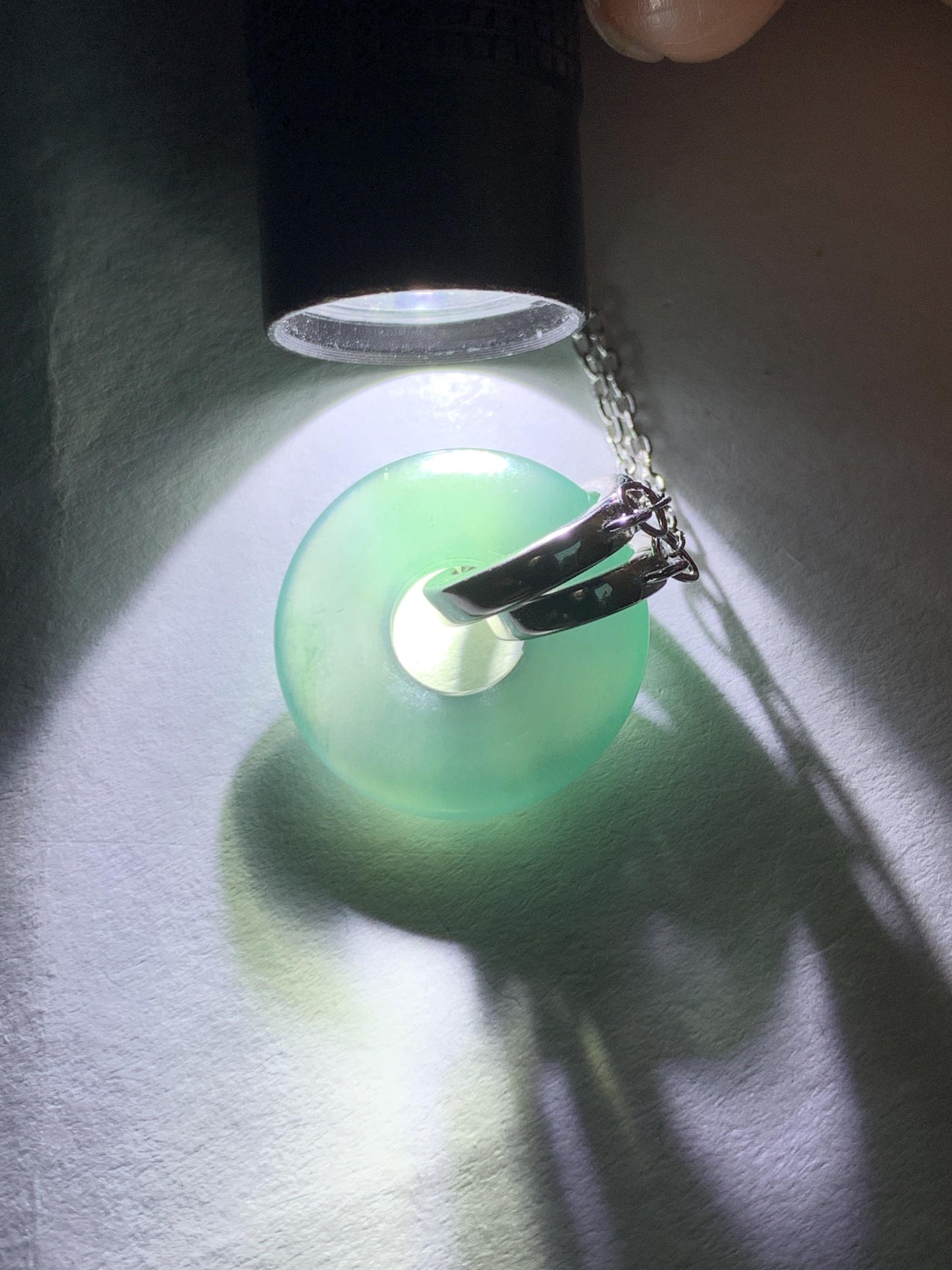 Natural Grade A Guatemalan Icy Translucent Dark Teal Blue Jade Jadeite Ping An Kou Donut Necklace Sterling Silver 天然冰危蓝翡翠平安扣锁骨链 PAL99