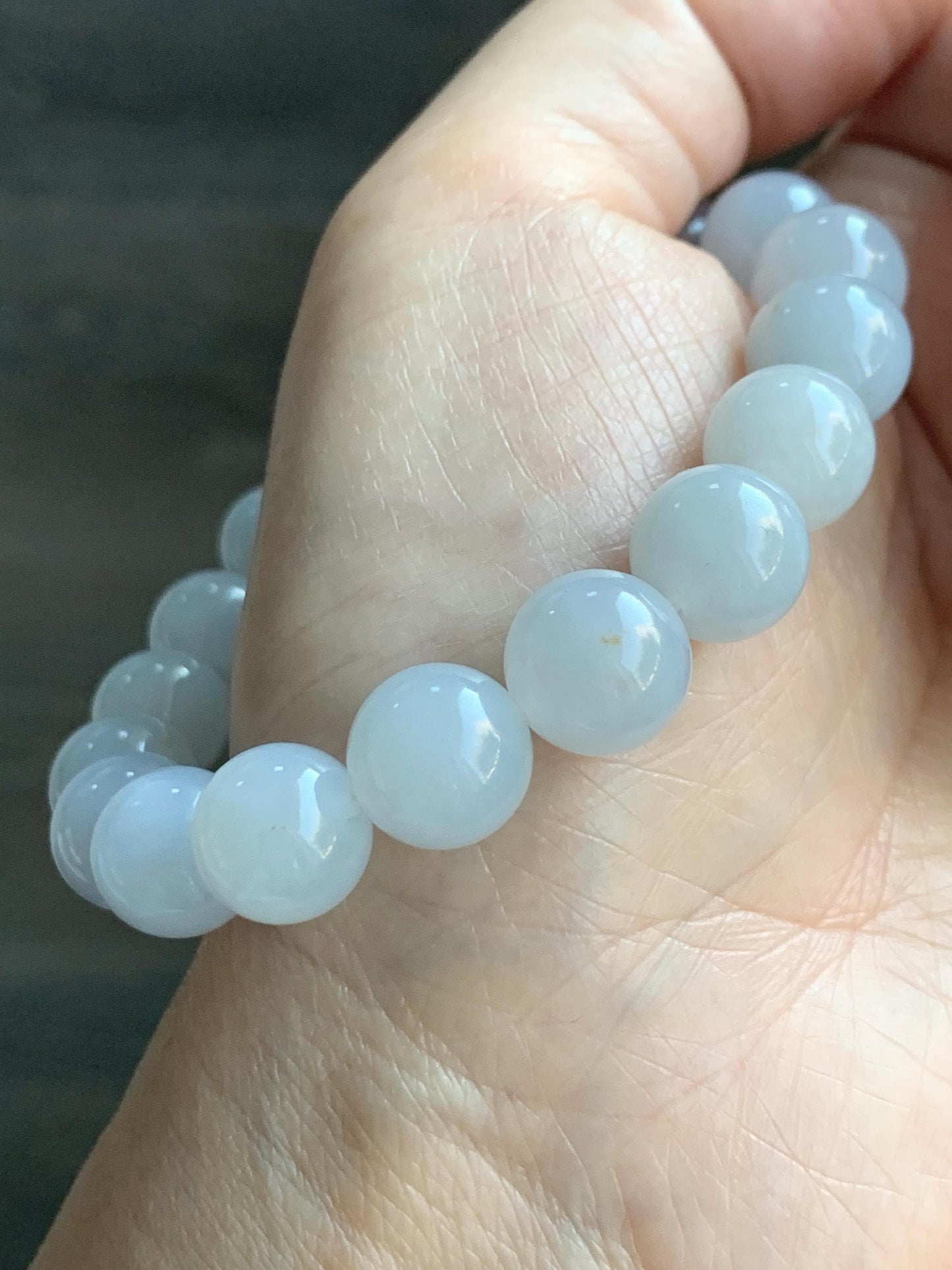 Certified Natural Grade A Icy Translucent Gelatinous Icy White Golden Marbled Jade Jadeite Beaded Bracelet 11mm 7.25” 天然老种冰胶淡蓝底撒金翡翠圆珠手串 734