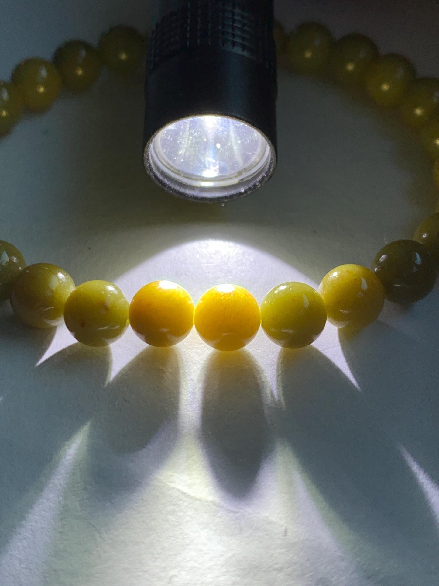 Natural Grade A Guatemalan Icy Translucent Mustard Yellow Jade Jadeite Beaded Bracelet Stretchy 6.9mm 7" 15g 天然冰危满黄翡翠圆珠手串 QWH330A