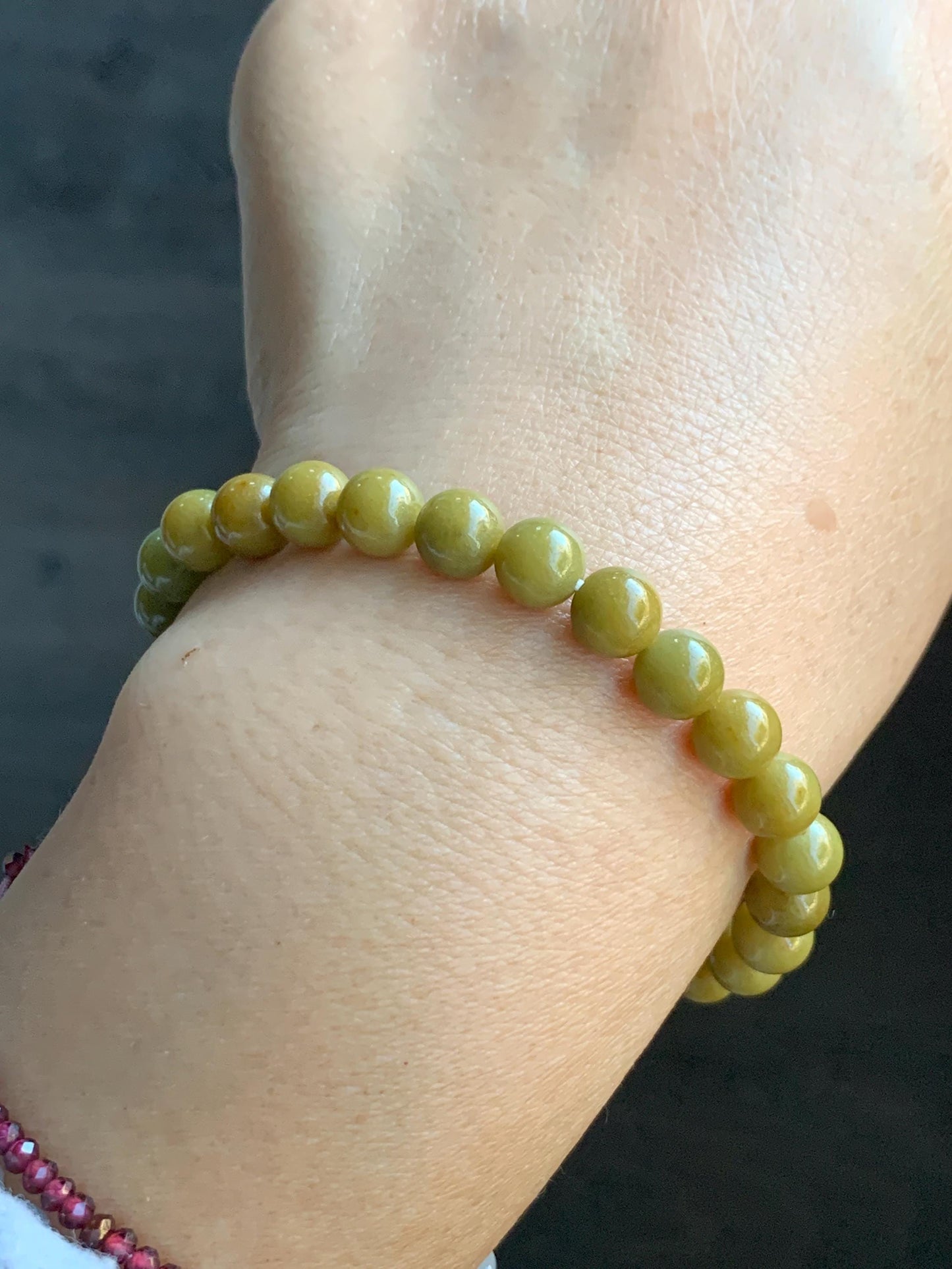 Natural Grade A Guatemalan Icy Translucent Mustard Yellow Jade Jadeite Beaded Bracelet Stretchy 6.9mm 7" 15g 天然冰危满黄翡翠圆珠手串 QWH330A