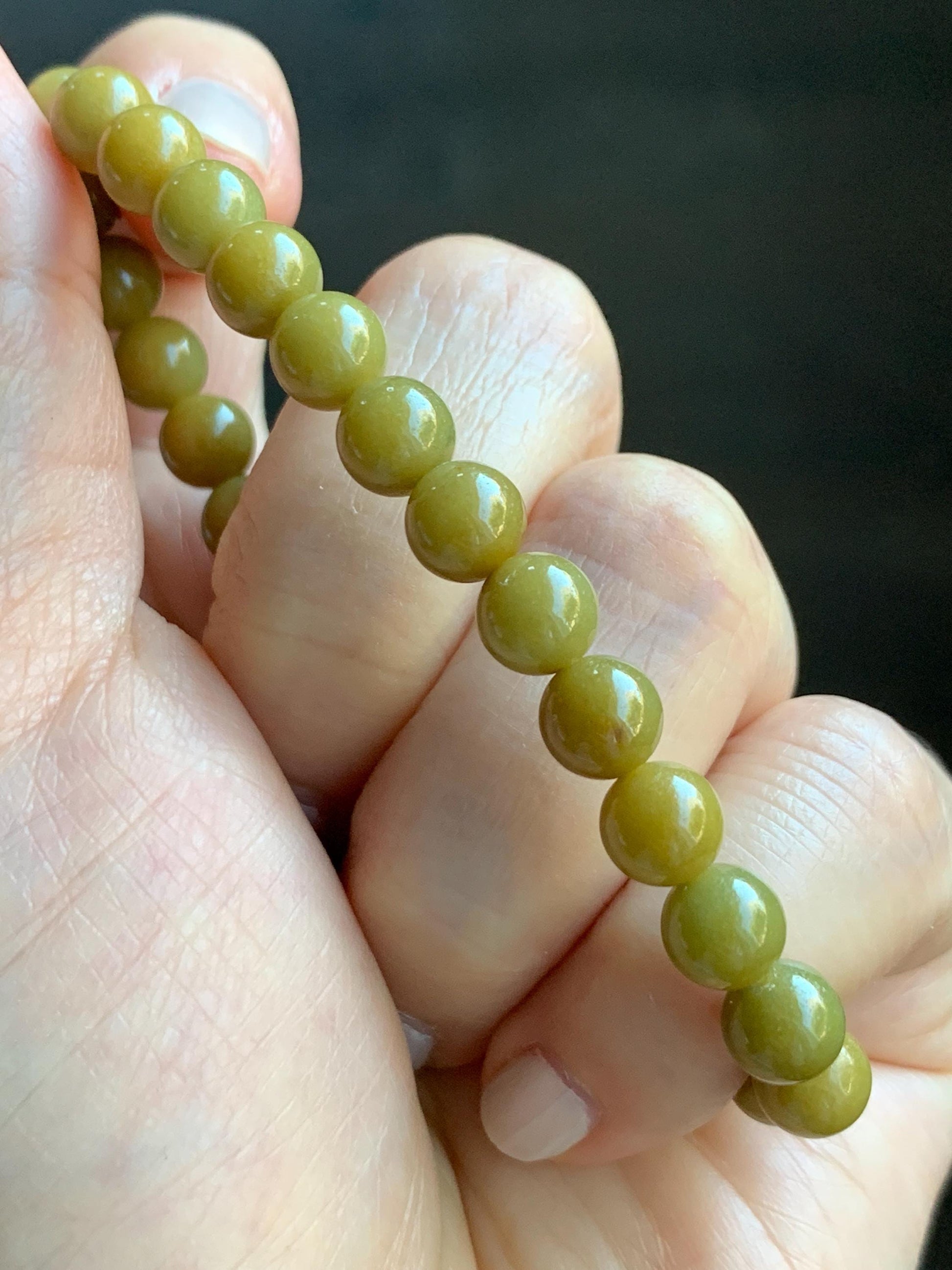 Natural Grade A Guatemalan Icy Translucent Mustard Yellow Jade Jadeite Beaded Bracelet Stretchy 6.9mm 7" 15g 天然冰危满黄翡翠圆珠手串 QWH330A