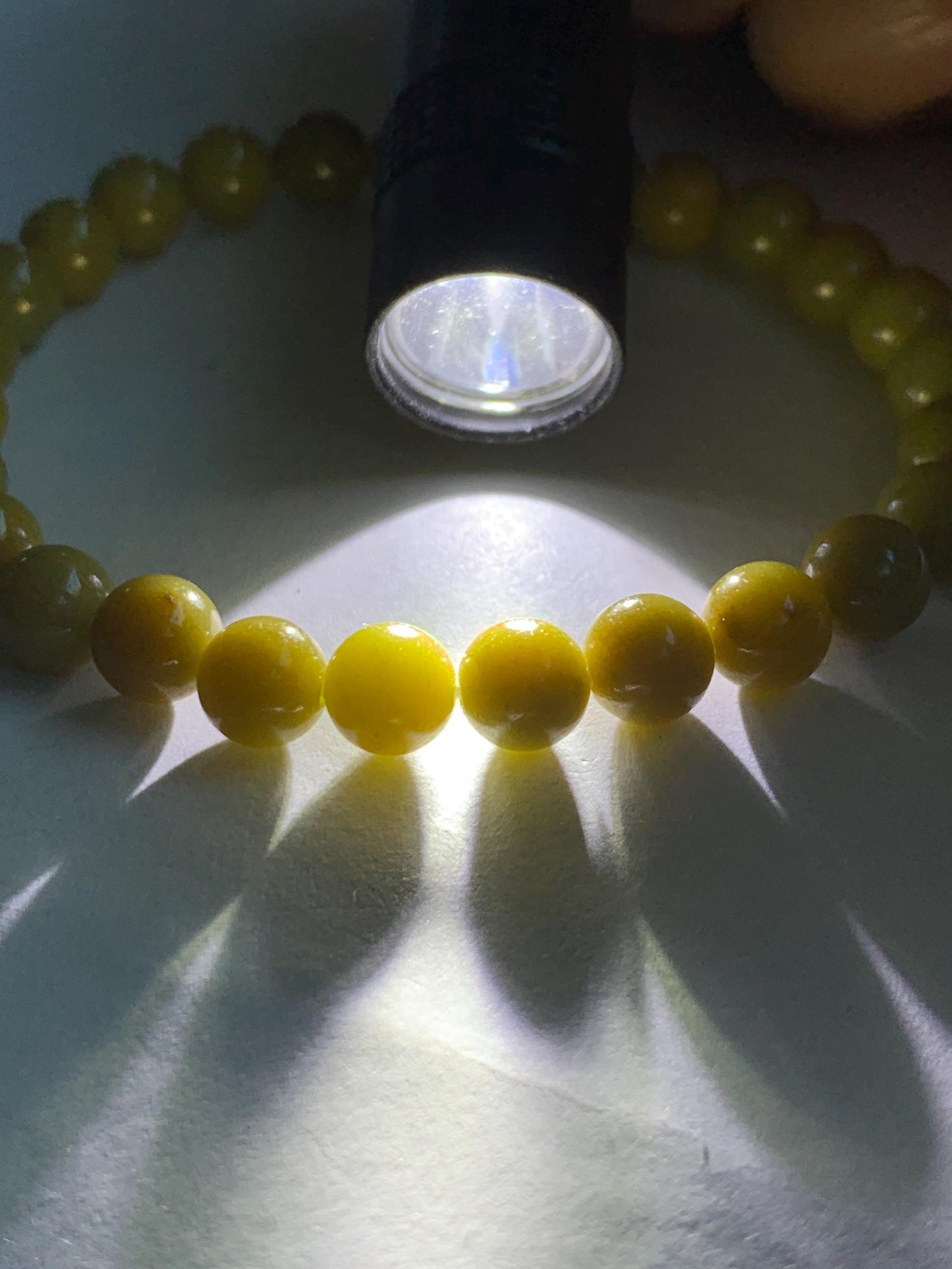 Natural Grade A Guatemalan Icy Translucent Mustard Yellow Jade Jadeite Beaded Bracelet Stretchy 6.9mm 7" 15g 天然冰危满黄翡翠圆珠手串 QWH330A