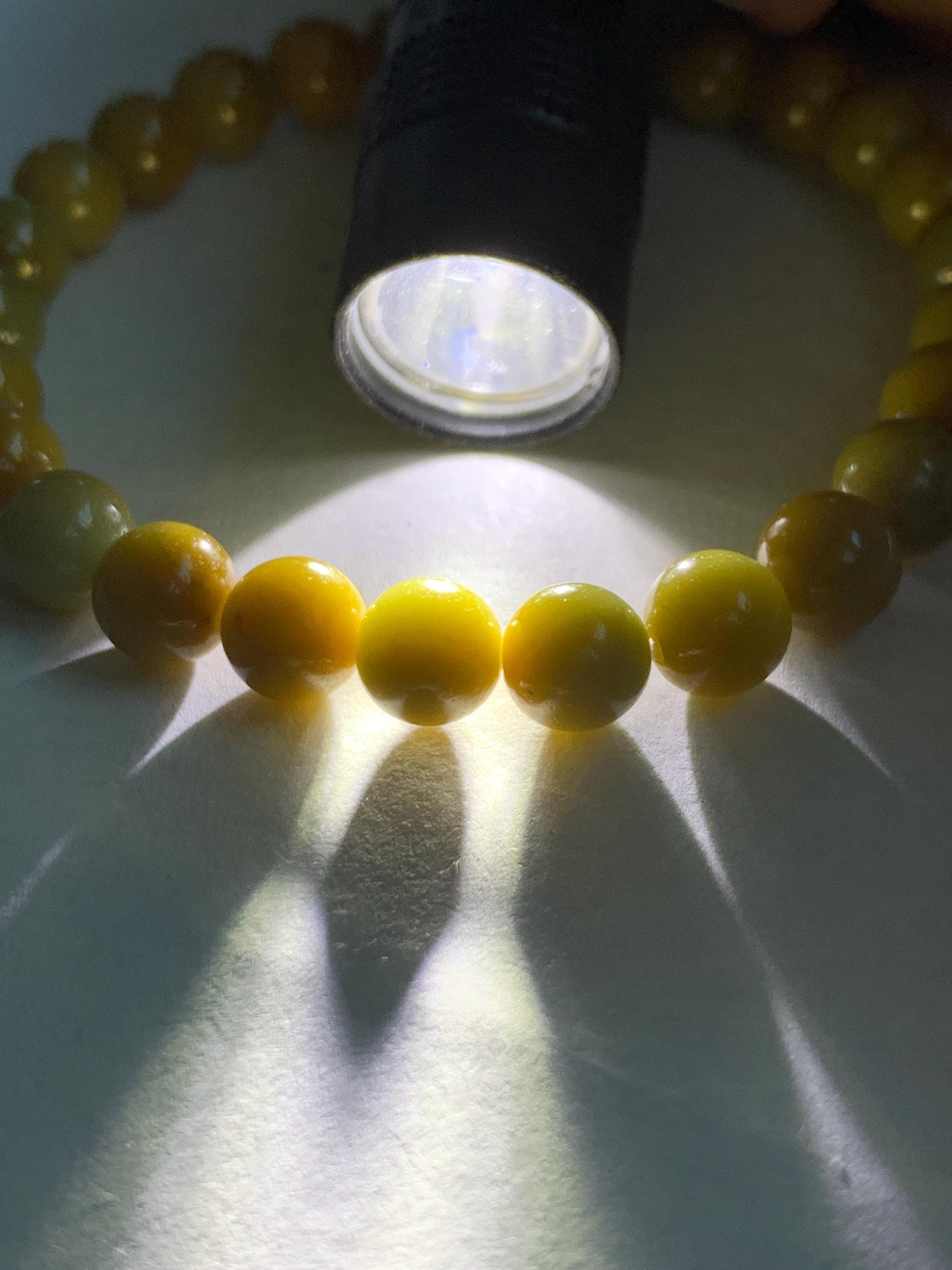 Natural Grade A Guatemalan Icy Translucent Mustard Yellow Jade Jadeite Beaded Bracelet Stretchy 6.9mm 6.5” 14g 天然冰危满黄翡翠圆珠手串 QWH330B