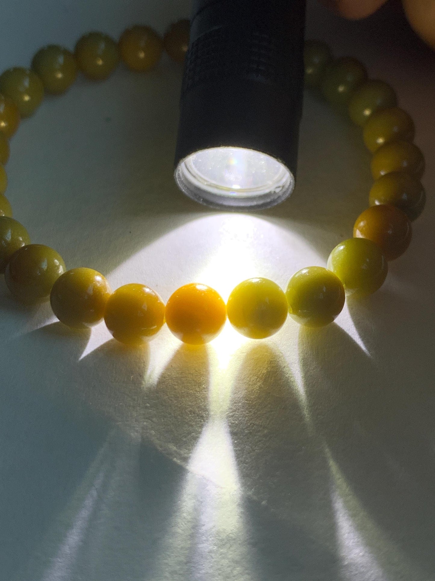 Natural Grade A Guatemalan Icy Translucent Mustard Yellow Jade Jadeite Beaded Bracelet Stretchy 6.9mm 6.5” 14g 天然冰危满黄翡翠圆珠手串 QWH330B