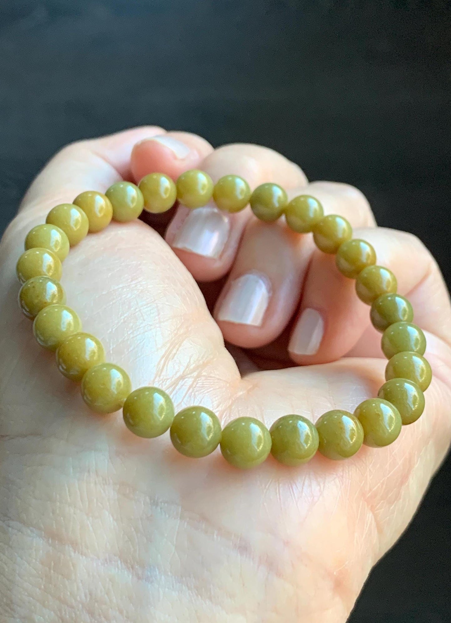 Natural Grade A Guatemalan Icy Translucent Mustard Yellow Jade Jadeite Beaded Bracelet Stretchy 6.9mm 7" 15g 天然冰危满黄翡翠圆珠手串 QWH330A