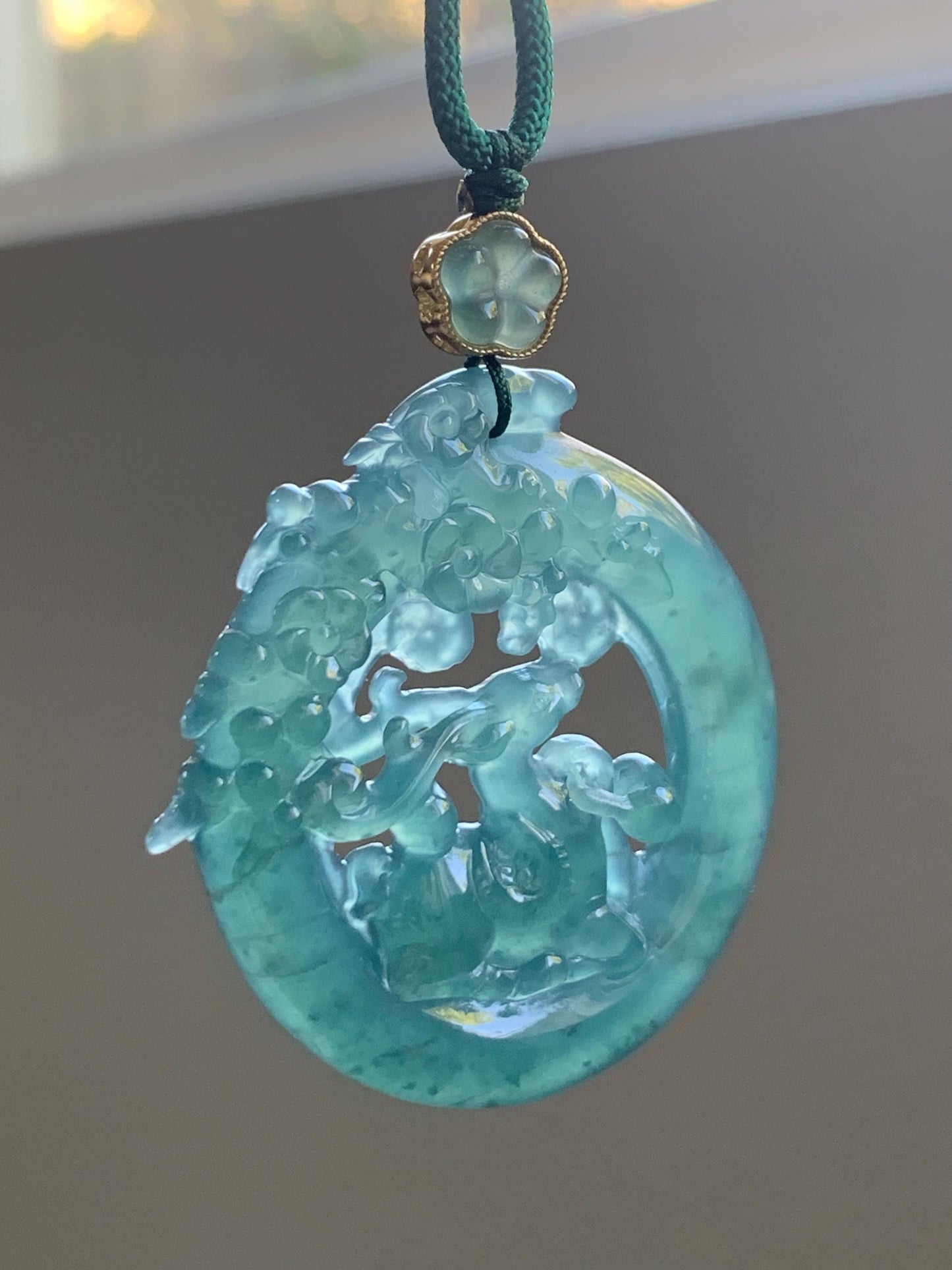 Natural Grade A Guatemalan Icy Translucent Dark Teal Blue Jade Jadeite Deer Pendant Rope Necklace Sterling Silver 28” 天然危深蓝翡翠梅花鹿吊坠 WLL500