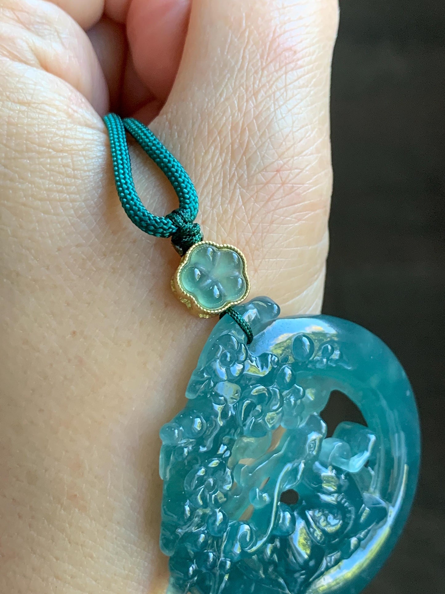 Natural Grade A Guatemalan Icy Translucent Dark Teal Blue Jade Jadeite Deer Pendant Rope Necklace Sterling Silver 28” 天然危深蓝翡翠梅花鹿吊坠 WLL500