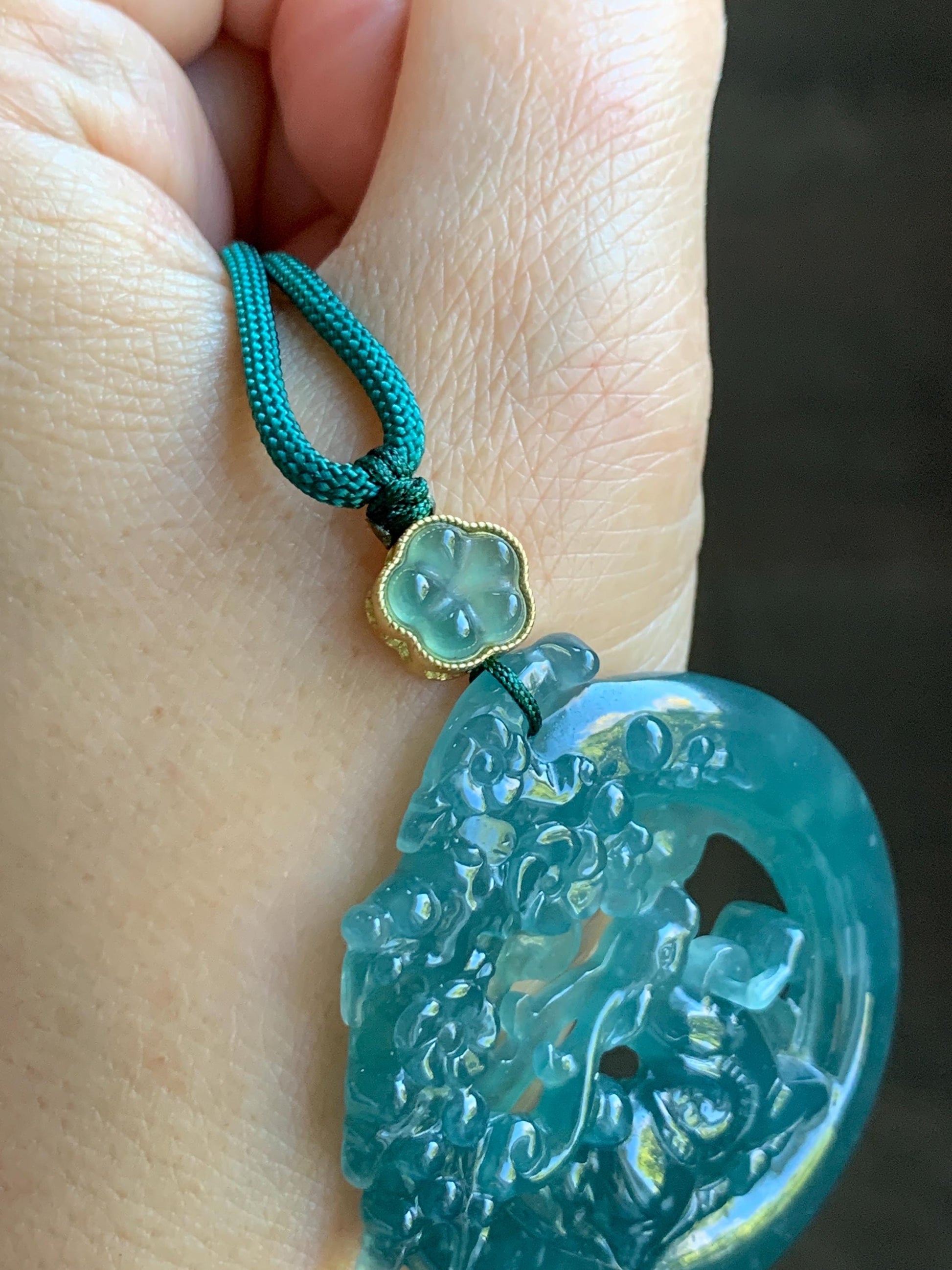 Natural Grade A Guatemalan Icy Translucent Dark Teal Blue Jade Jadeite Deer Pendant Rope Necklace Sterling Silver 28” 天然危深蓝翡翠梅花鹿吊坠 WLL500
