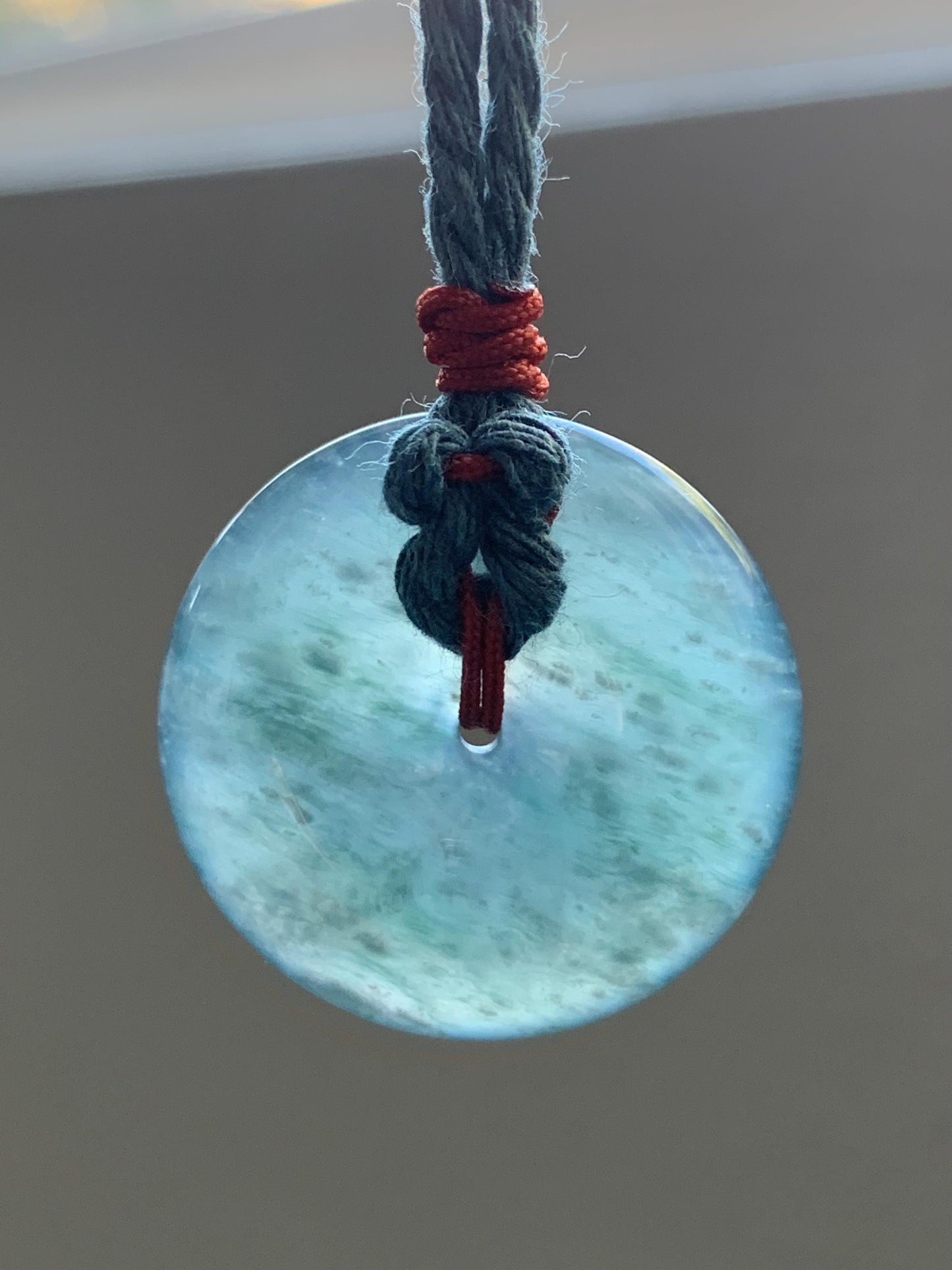 Natural Grade A Guatemalan Icy Highly Translucent Dark Blue Jade Jadeite Ping An Kou Donut Pendant Rope Necklace 25.5" 天然冰胶危蓝翡翠平安扣吊坠 WLK330A