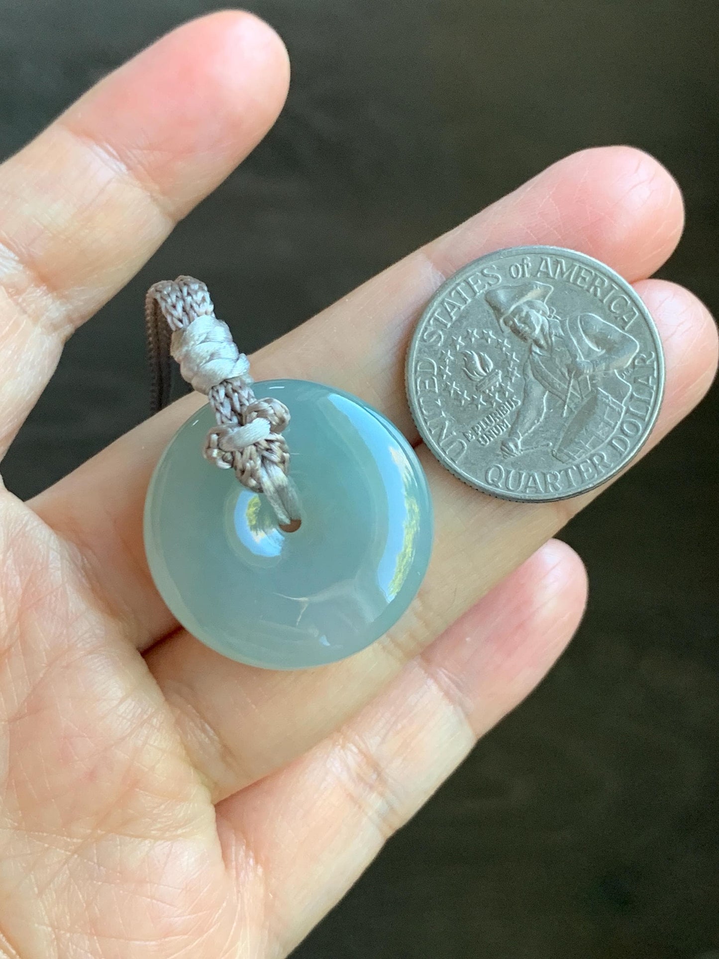 Certified Natural Grade A Icy Translucent Gelatinous Light Green Jade Jadeite Ping An Kou Donut Pendant Rope Necklace 26” 天然冰胶晴底翡翠平安扣吊坠 3015