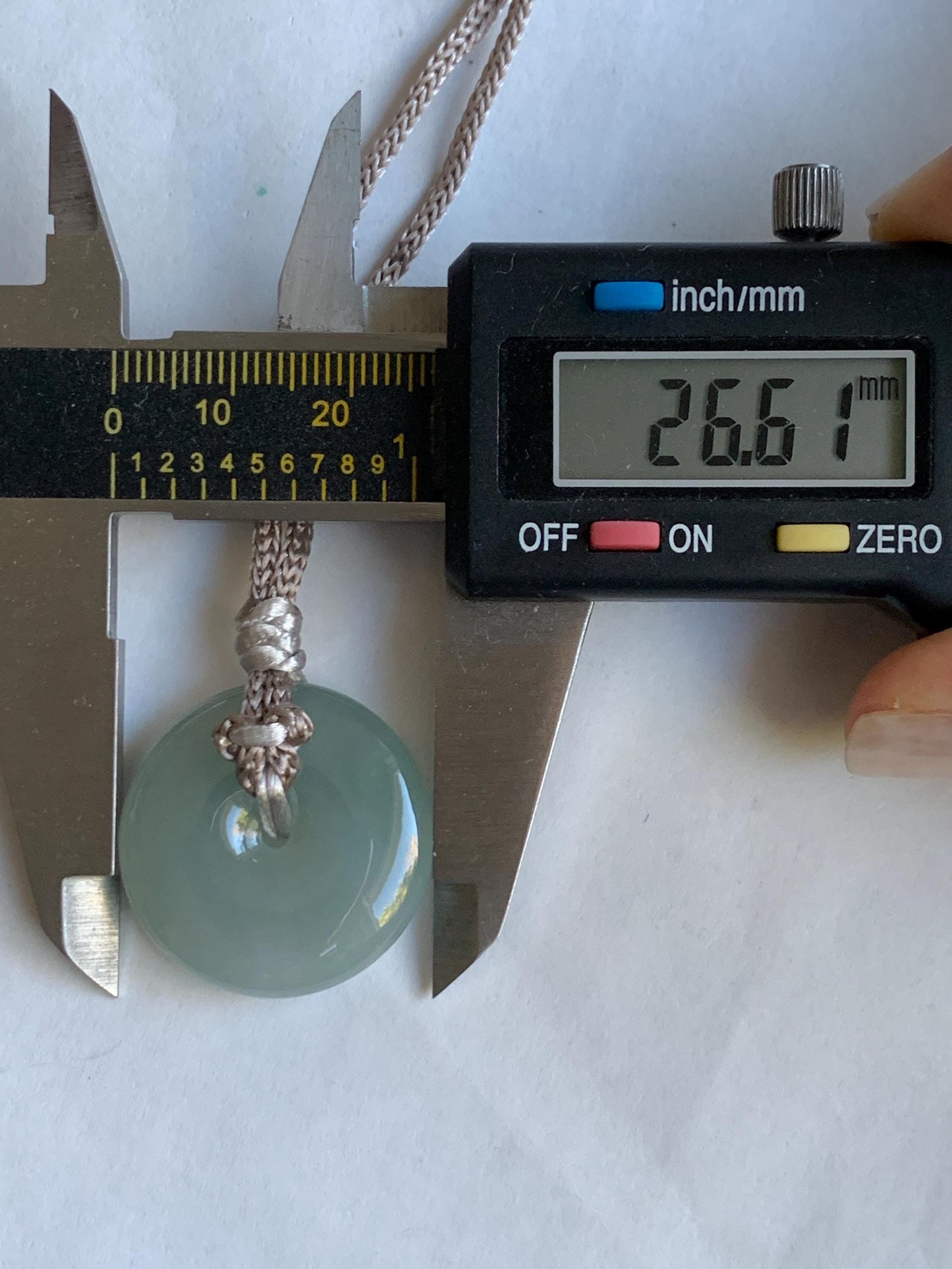 Certified Natural Grade A Icy Translucent Gelatinous Light Green Jade Jadeite Ping An Kou Donut Pendant Rope Necklace 26” 天然冰胶晴底翡翠平安扣吊坠 3015