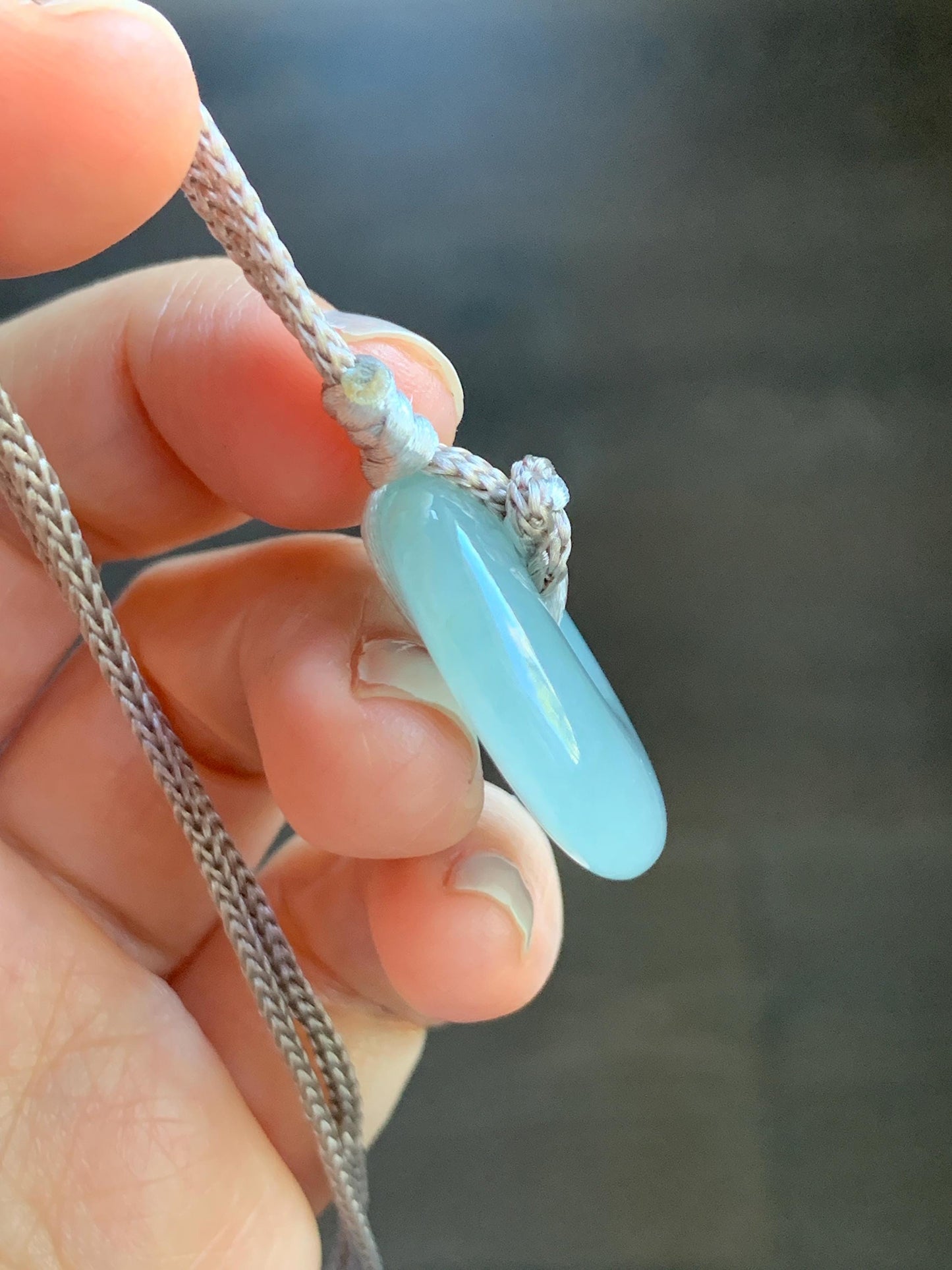 Certified Natural Grade A Icy Translucent Gelatinous Light Green Jade Jadeite Ping An Kou Donut Pendant Rope Necklace 26” 天然冰胶晴底翡翠平安扣吊坠 3015