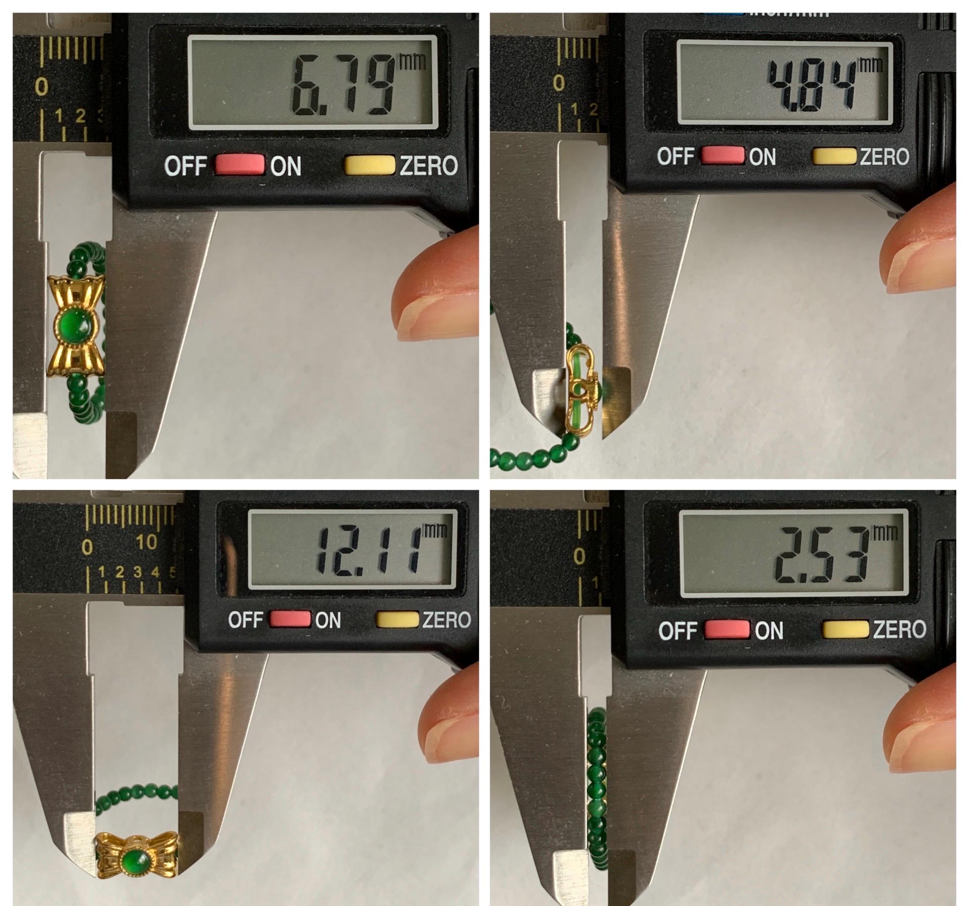 Natural Grade A Guatemalan Icy Translucent Vibrant Green Jade Jadeite Petite Beads Bow Charm Beaded Ring Size 7 US 天然冰危绿翡翠小珠潘多拉蝴蝶结戒圈WLHJ110