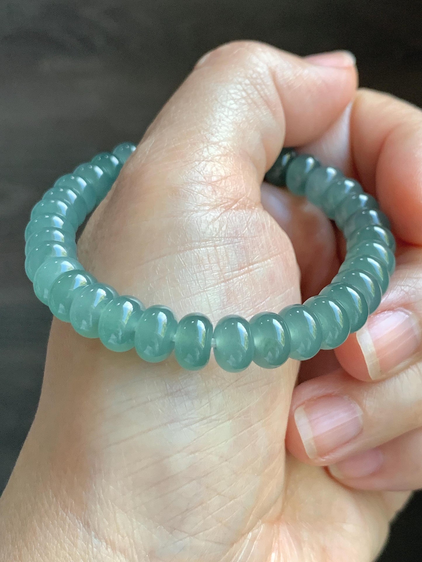 Certified Natural Grade A Guatemalan Icy Translucent Dusty Teal Green Jade Jadeite Drum Beads Beaded Bracelet 8mm 6.75” 22g 天然冰危浅蓝绿翡翠鼓珠手串276