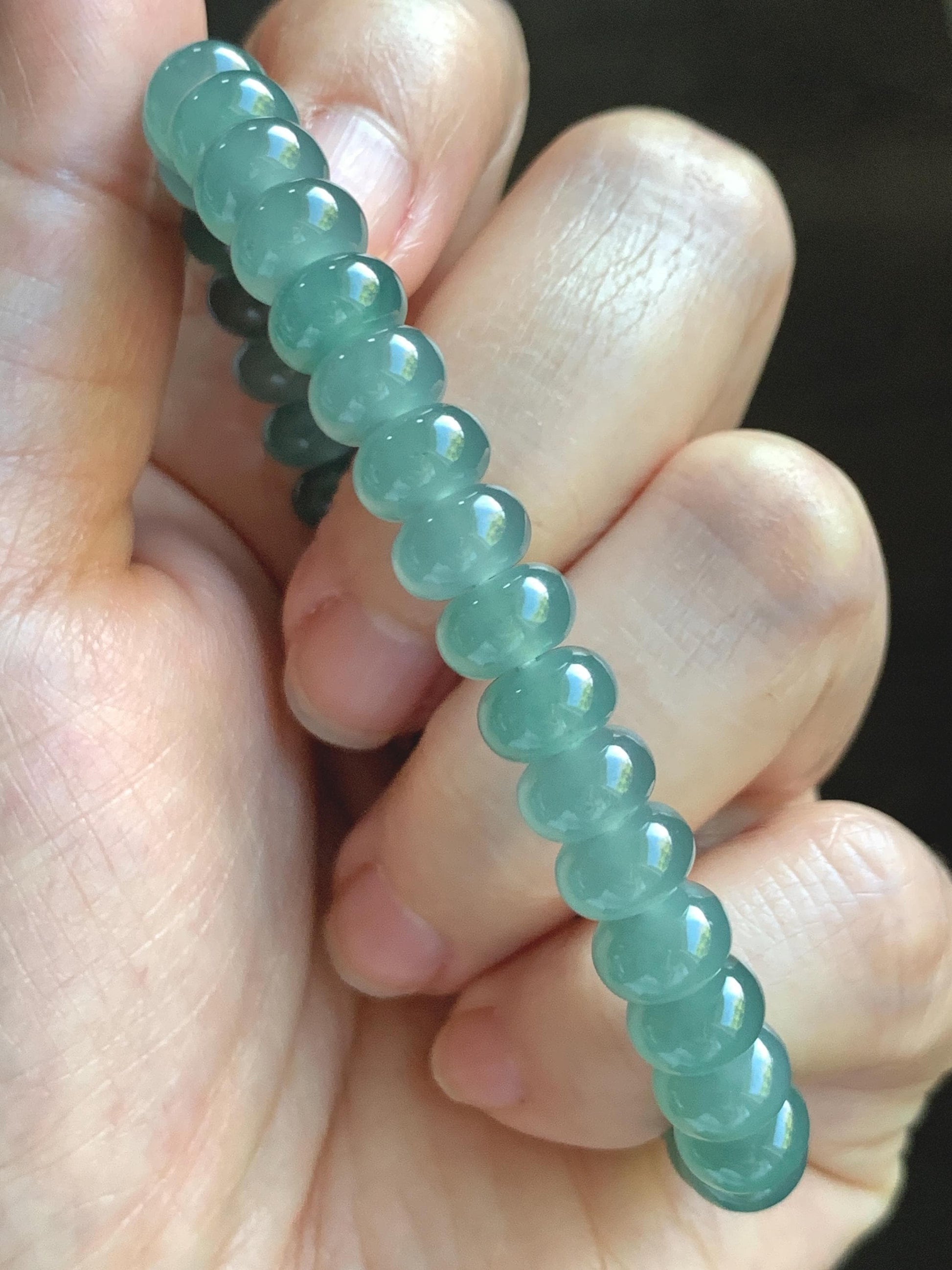 Certified Natural Grade A Guatemalan Icy Translucent Dusty Teal Green Jade Jadeite Drum Beads Beaded Bracelet 8mm 6.75” 22g 天然冰危浅蓝绿翡翠鼓珠手串276