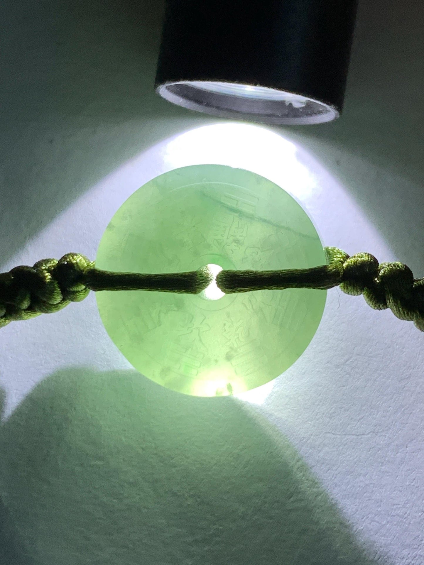 Natural Grade A Guatemalan Icy Translucent Light Teal Green Jadeite Mountain Ghost Eight Trigrams Coin Rope Bracelet 天然冰危浅蓝绿翡翠山鬼护身符手绳 SGS105