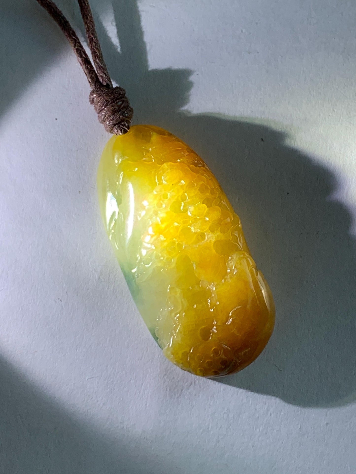 Natural Grade A Icy Translucent Bicolored Yellow & Green Jade Jadeite Shan Shui Nature Pendant Rope Necklace 25" 8g 天然冰黄飘绿花翡翠山水牌吊坠 SCH248