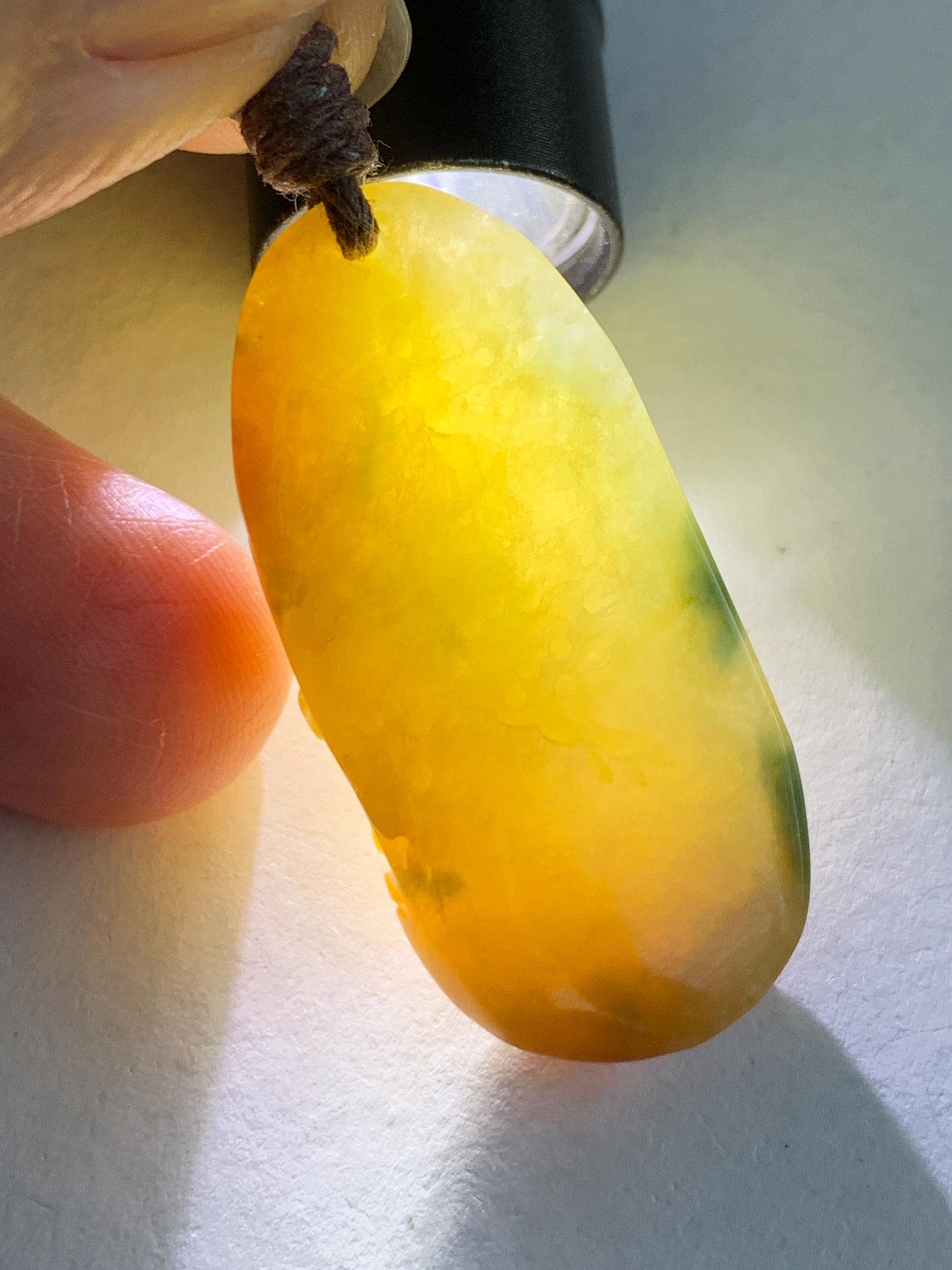 Natural Grade A Icy Translucent Bicolored Yellow & Green Jade Jadeite Shan Shui Nature Pendant Rope Necklace 25" 8g 天然冰黄飘绿花翡翠山水牌吊坠 SCH248