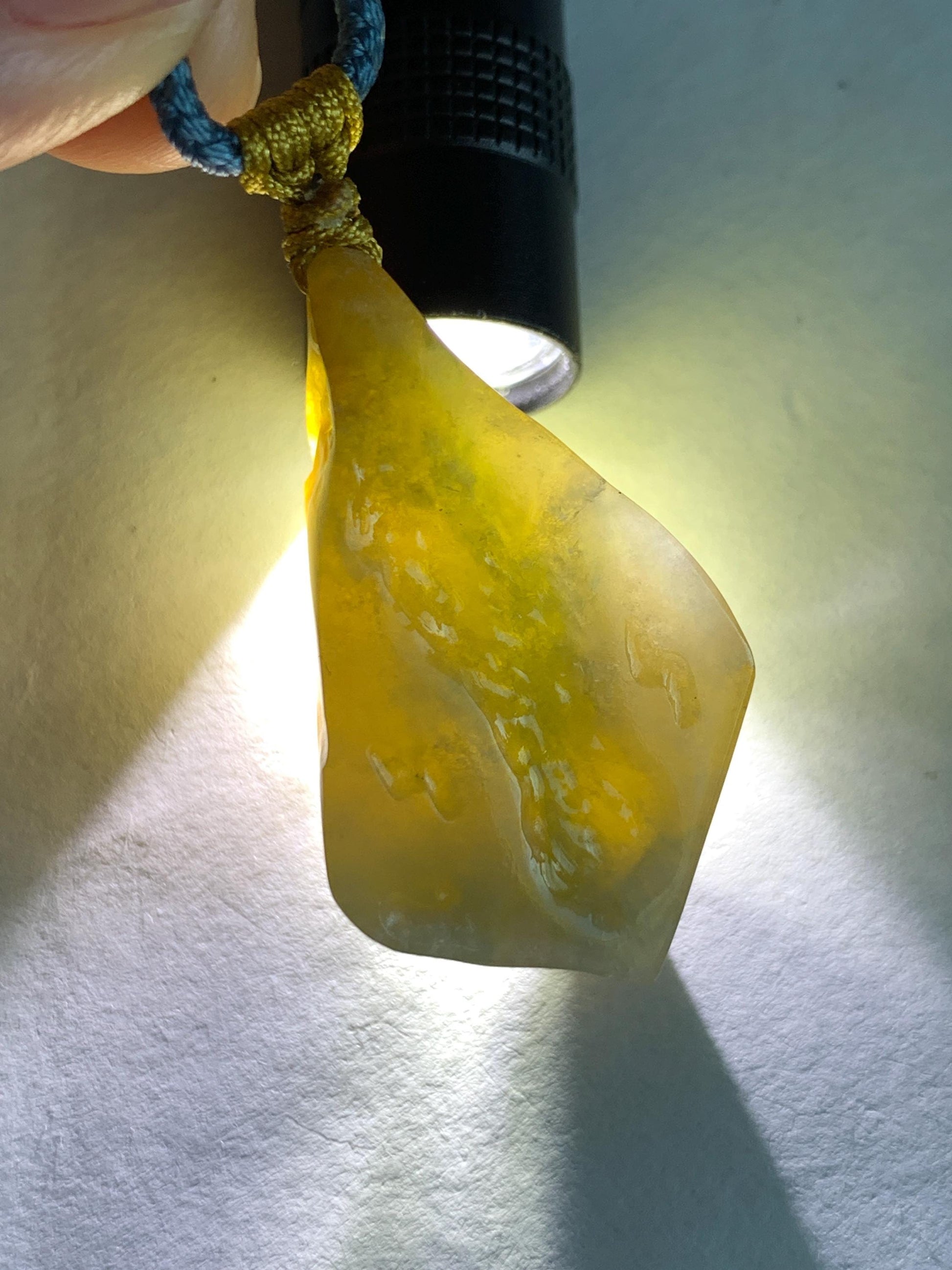 Natural Grade A Icy Translucent Bicolored Yellow & Purplish Blue Jade Jadeite Wu Dao Pendant Rope Necklace 24.5” 18g 天然冰黄蓝紫翡翠随形悟道吊坠 SCW220