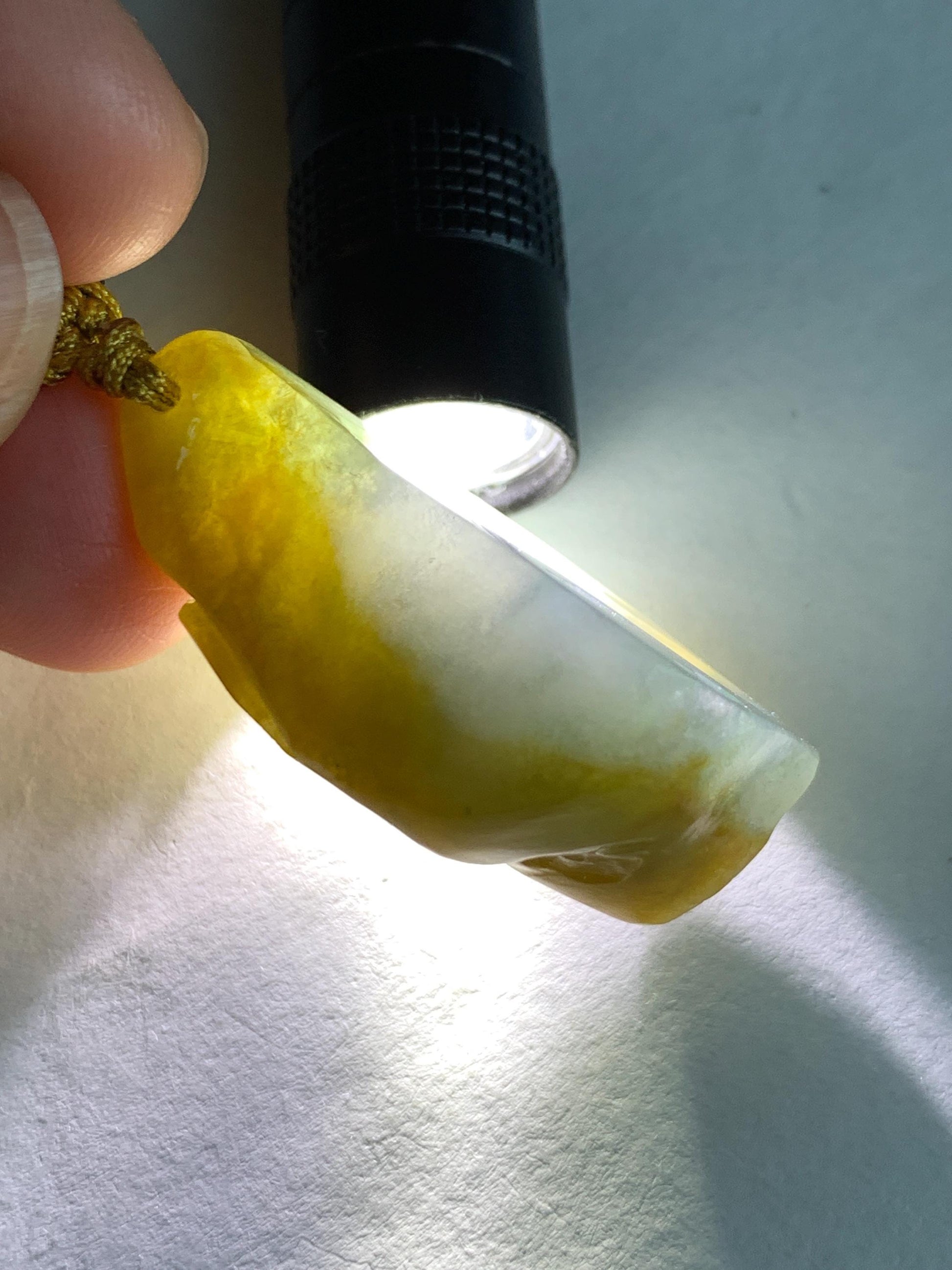 Natural Grade A Icy Translucent Bicolored Yellow & Purplish Blue Jade Jadeite Wu Dao Pendant Rope Necklace 24.5” 18g 天然冰黄蓝紫翡翠随形悟道吊坠 SCW220