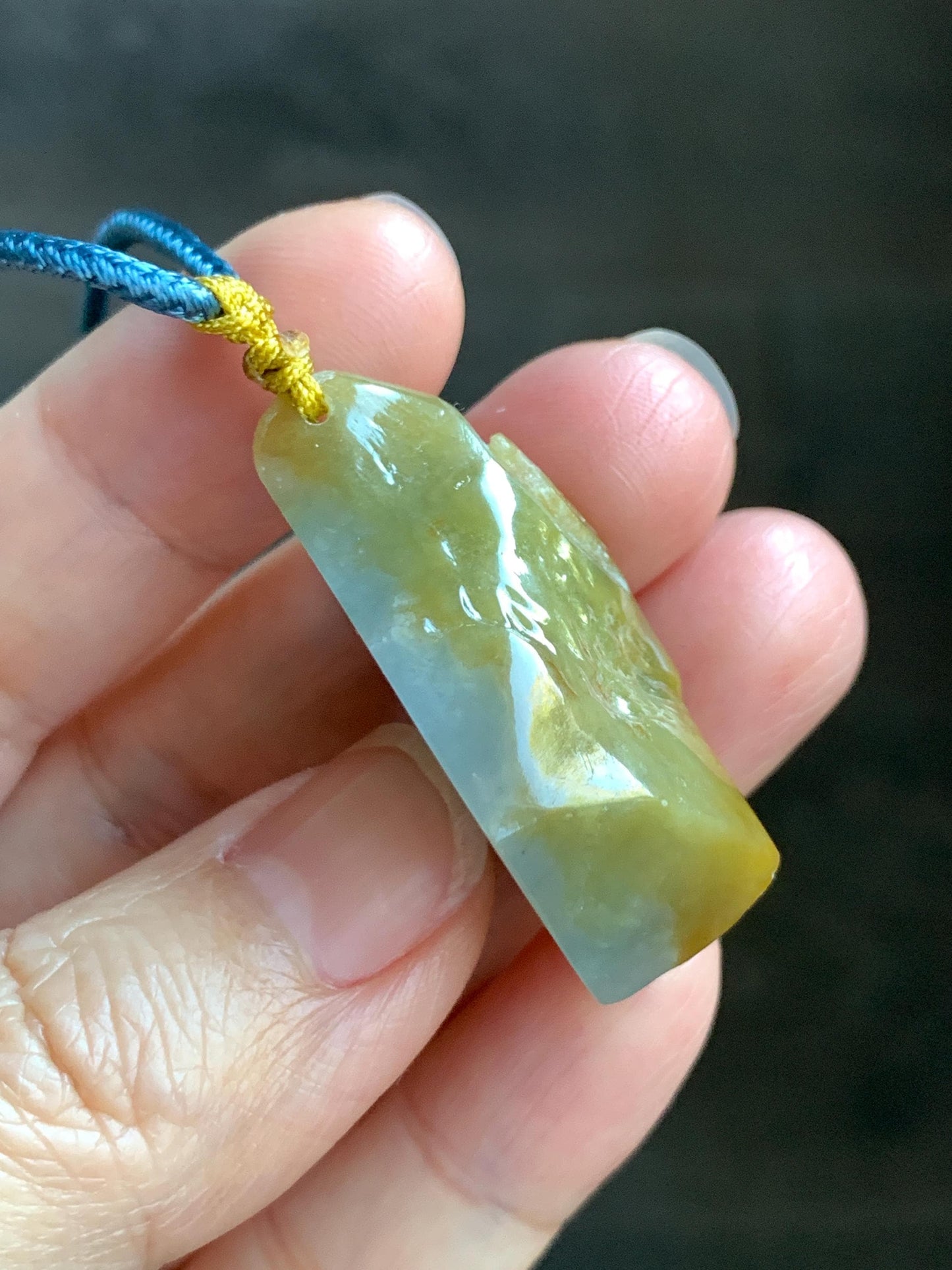 Natural Grade A Icy Translucent Bicolored Yellow & Purplish Blue Jade Jadeite Wu Dao Pendant Rope Necklace 24.5” 18g 天然冰黄蓝紫翡翠随形悟道吊坠 SCW220