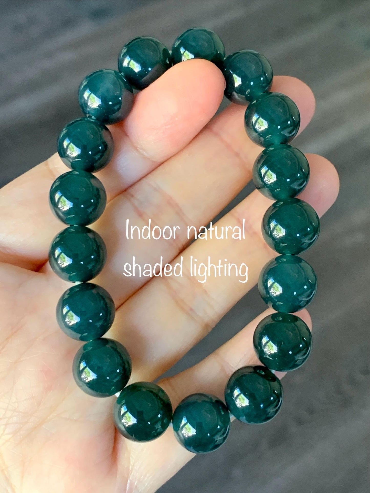 Certified Natural Grade A Guatemalan Icy Translucent Gelatinous Dark Teal Jade Jadeite Beaded Bracelet 11.8mm 7.25” 47.71 天然老种冰危深蓝翡翠大卡手串732