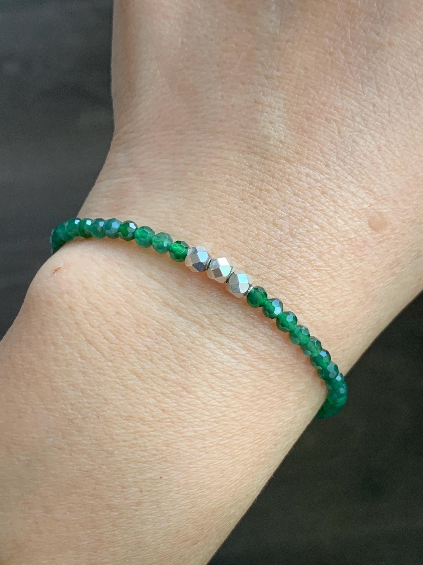 Natural Grade A Guatemalan Icy Translucent Green Jade Jadeite Petite Faceted Beads Beaded Bracelet Sterling Silver 7” 天然冰危绿翡翠小卡切割面珠手串XWQ220A