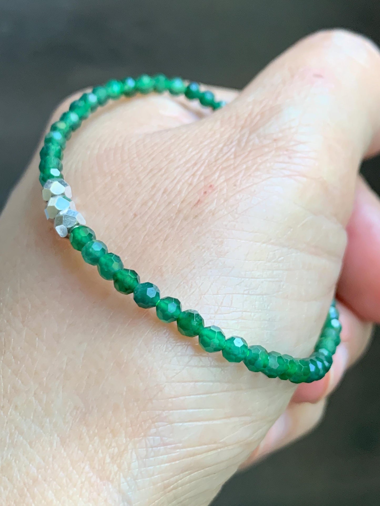 Natural Grade A Guatemalan Icy Translucent Green Jade Jadeite Petite Faceted Beads Beaded Bracelet Sterling Silver 7” 天然冰危绿翡翠小卡切割面珠手串XWQ220A
