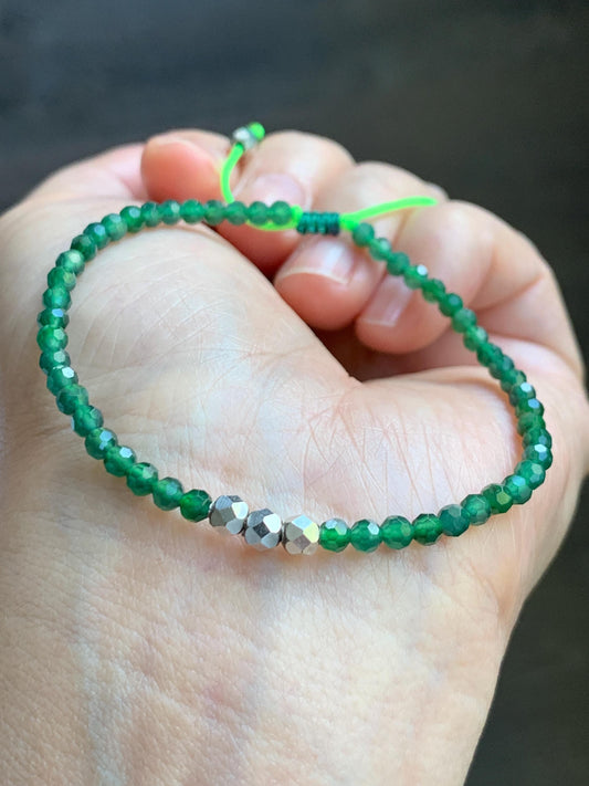 Natural Grade A Guatemalan Icy Translucent Green Jade Jadeite Petite Faceted Beads Beaded Bracelet Sterling Silver 7” 天然冰危绿翡翠小卡切割面珠手串XWQ220A
