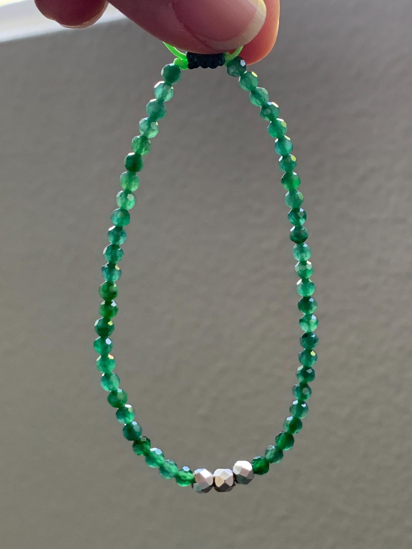 Natural Grade A Guatemalan Icy Translucent Green Jade Jadeite Petite Faceted Beads Beaded Bracelet Sterling Silver 7” 天然冰危绿翡翠小卡切割面珠手串XWQ220A